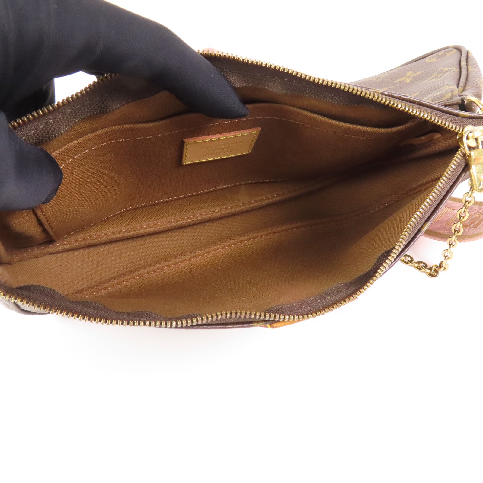 LOUIS VUITTON Monogram Multi Pochette Accessoires金扣手挽肩背兩用袋棕色