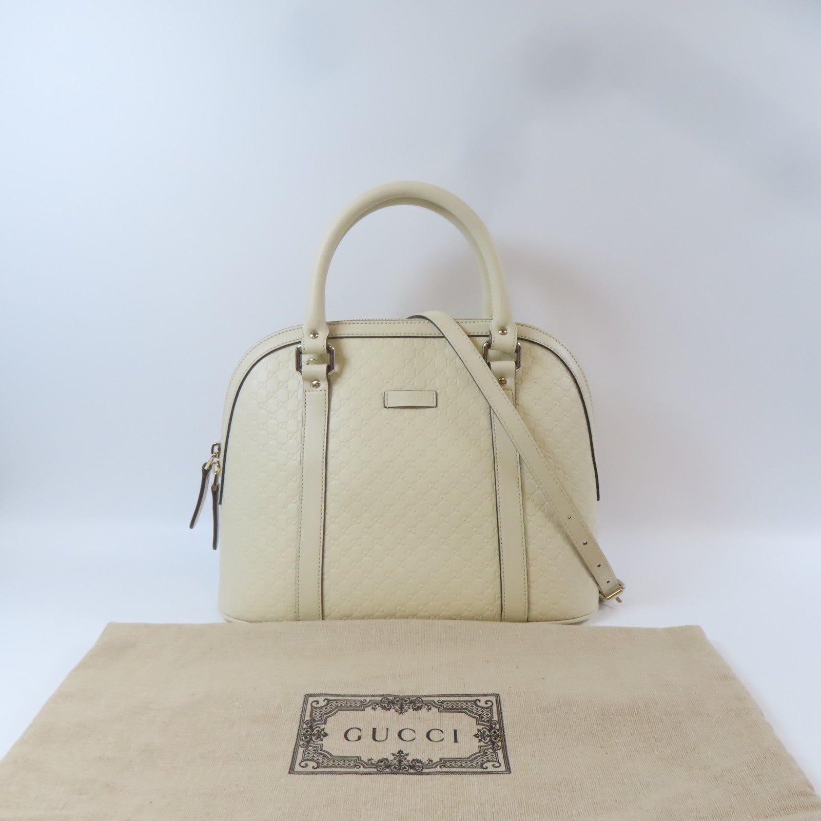 GUCCI 【激減優惠】皮革2 Way Shoulder Bag金扣手挽肩背兩用袋米色