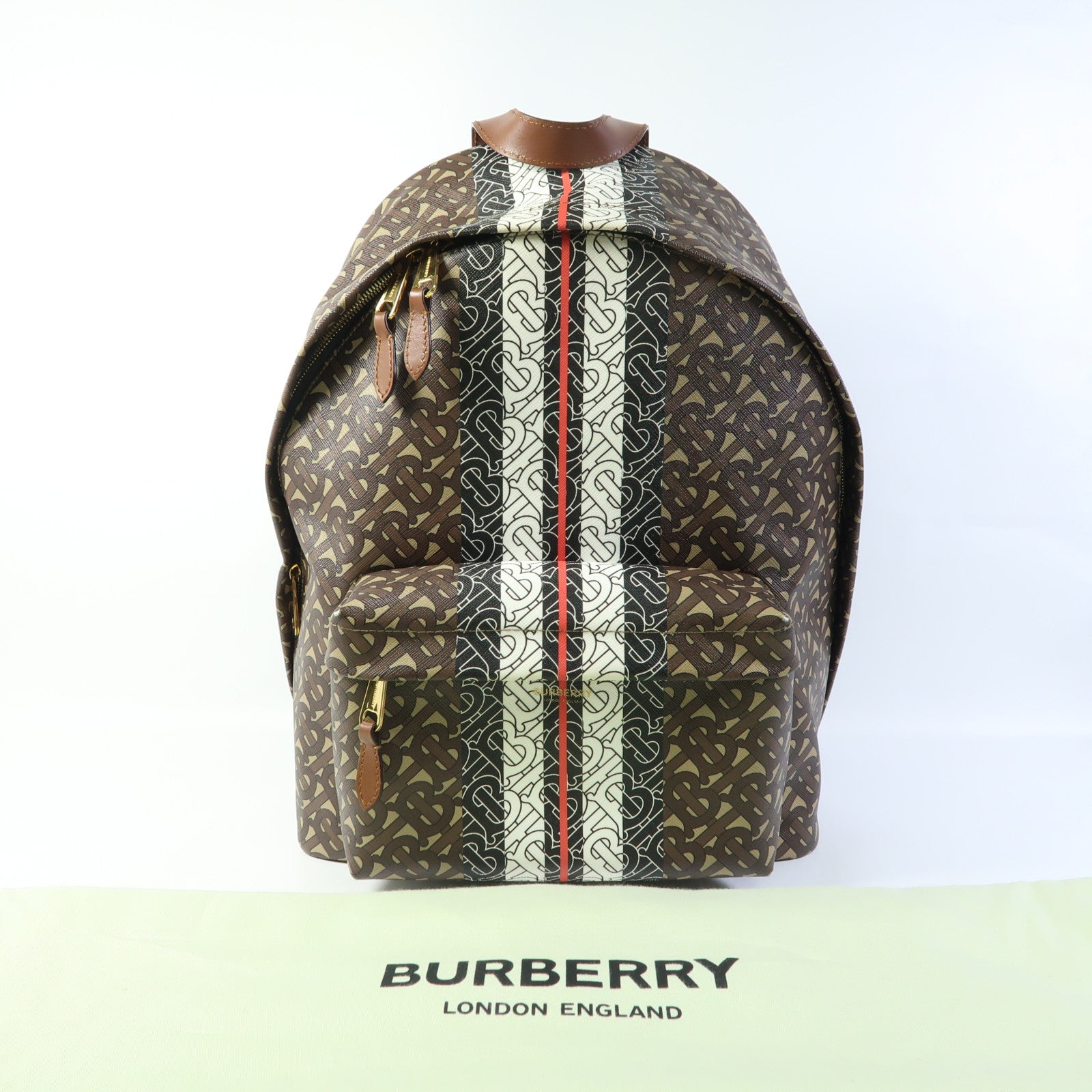 BURBERRY 塗層帆布TB Monogarm Stripe Backpack金扣背包