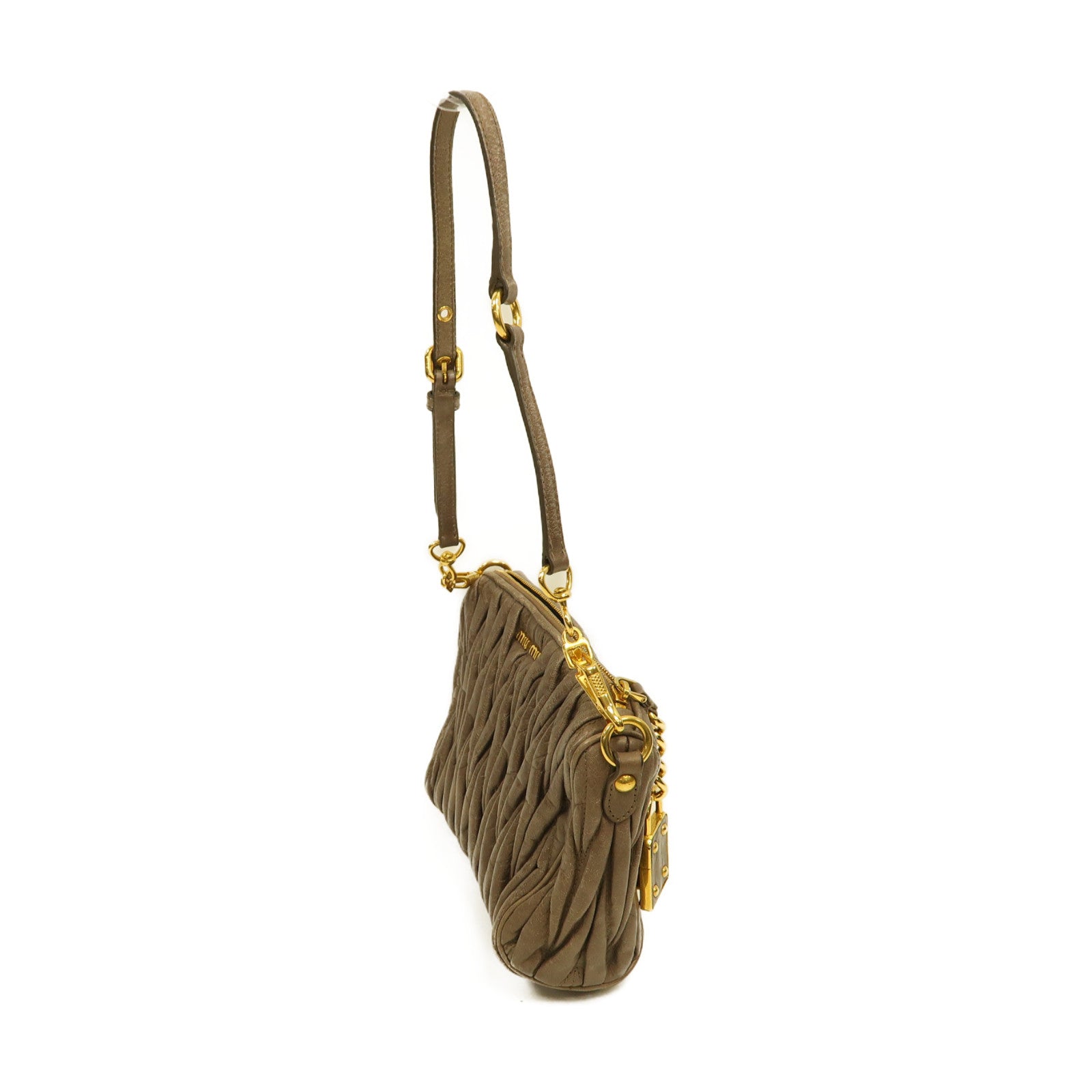 Miu Miu 牛皮皮革Shoulder Bag金扣肩背袋灰色