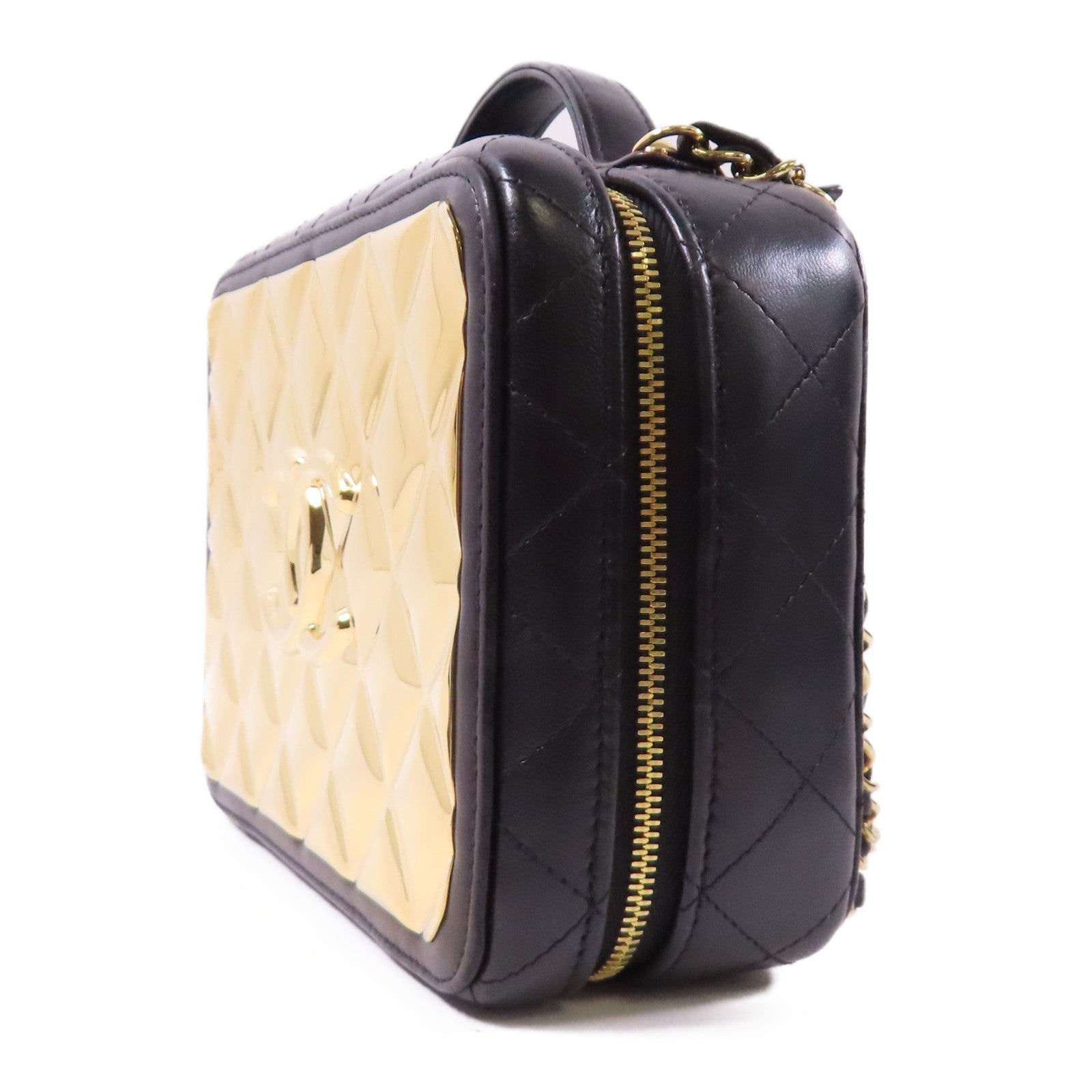 CHANEL 【激減優惠】羊皮皮革Vanity Case金扣鏈帶手挽肩背兩用袋