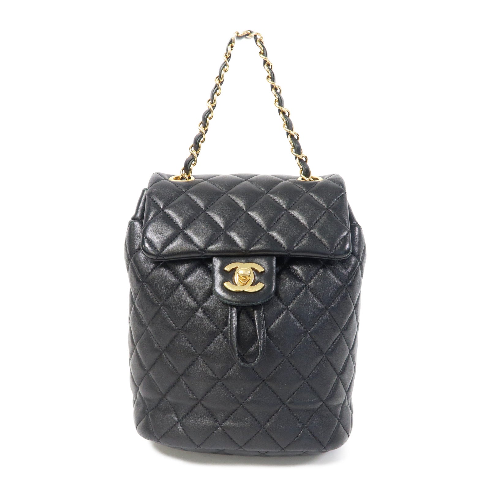 CHANEL 菱格羊皮皮革Backpack金扣背包黑色