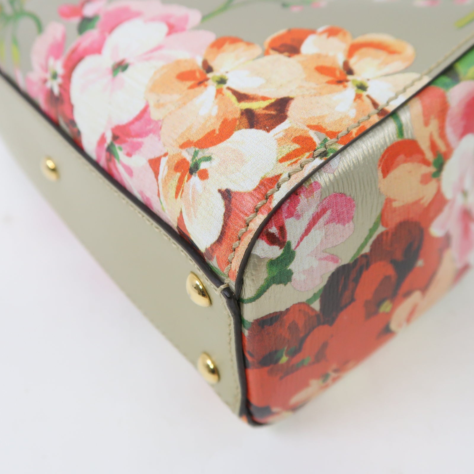 GUCCI 牛皮皮革Mini Bamboo Shopper金扣手挽肩背兩用袋金色