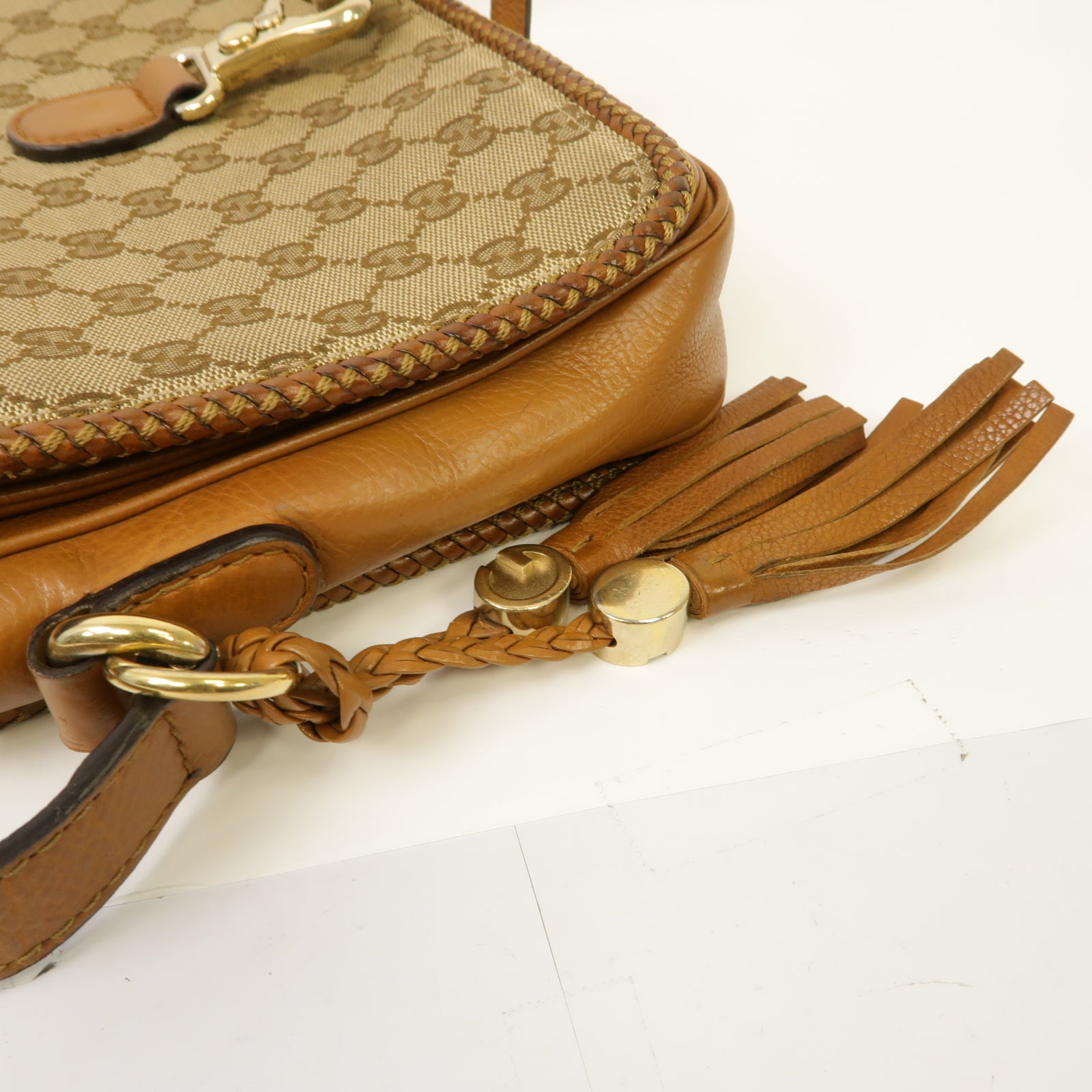 GUCCI 帆布/皮革Marrakech Flap Messenger Bag金扣肩背袋啡色