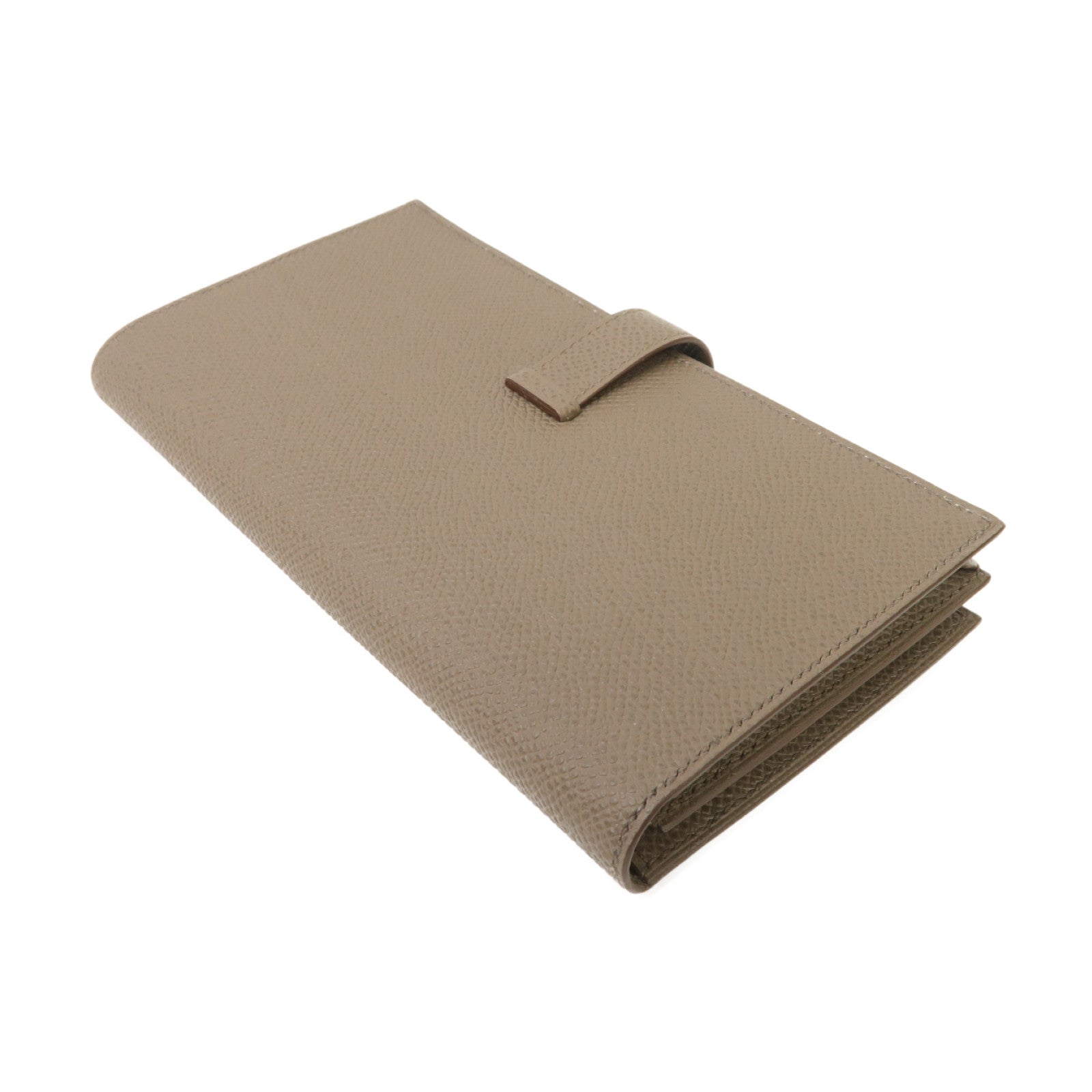 HERMES Epsom皮革Bearn Wallet金扣長錢包灰色