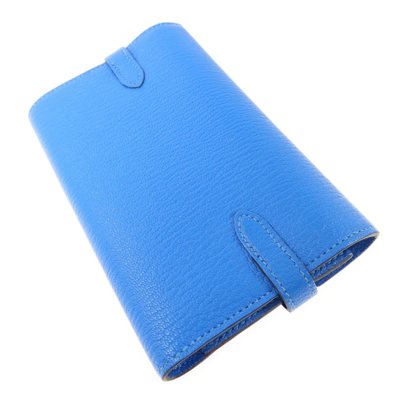 HERMES Chevre皮革Kelly Short Wallet銀扣錢包Bleu Electrique