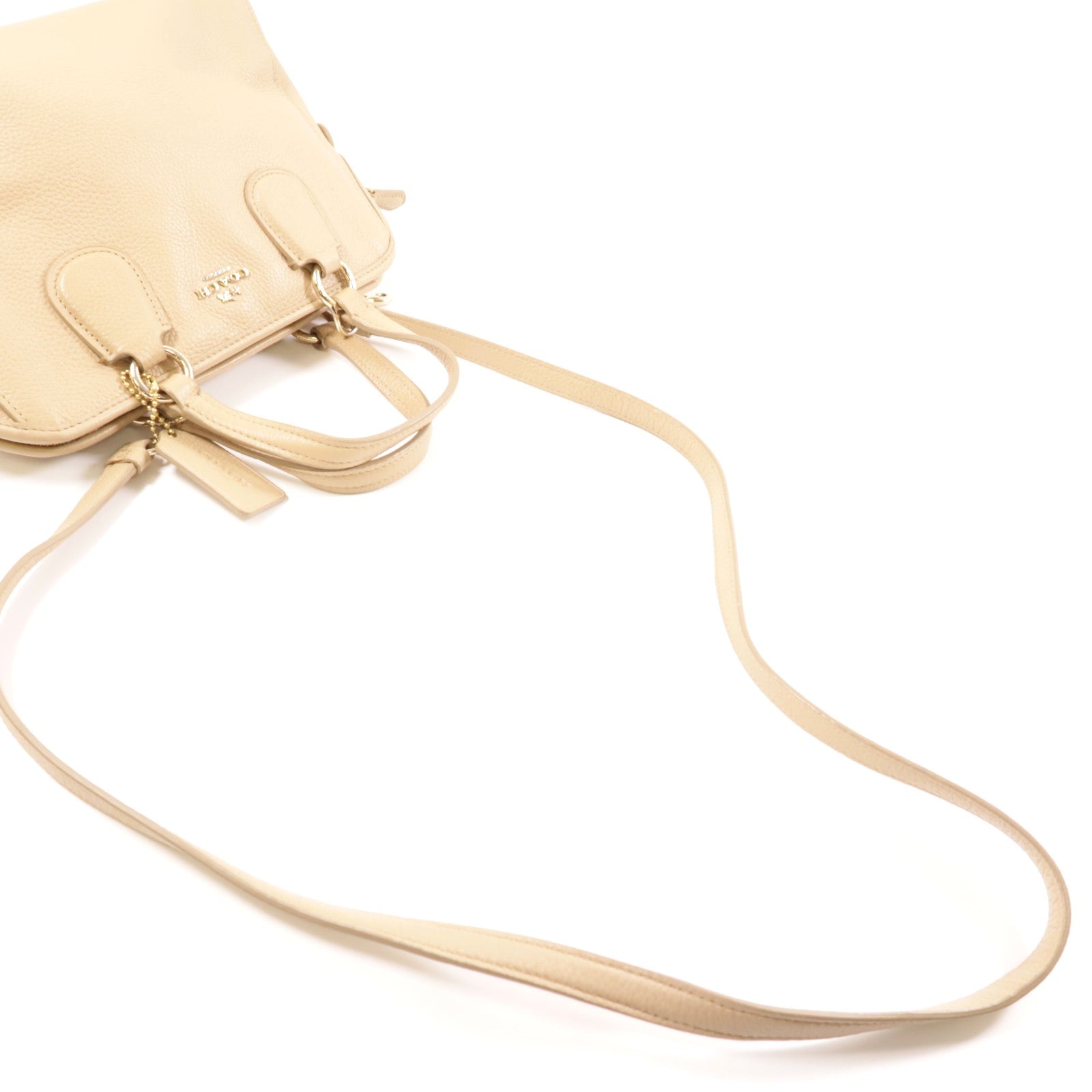 COACH 牛皮皮革Shoulder Bag金扣手挽肩背兩用袋米色