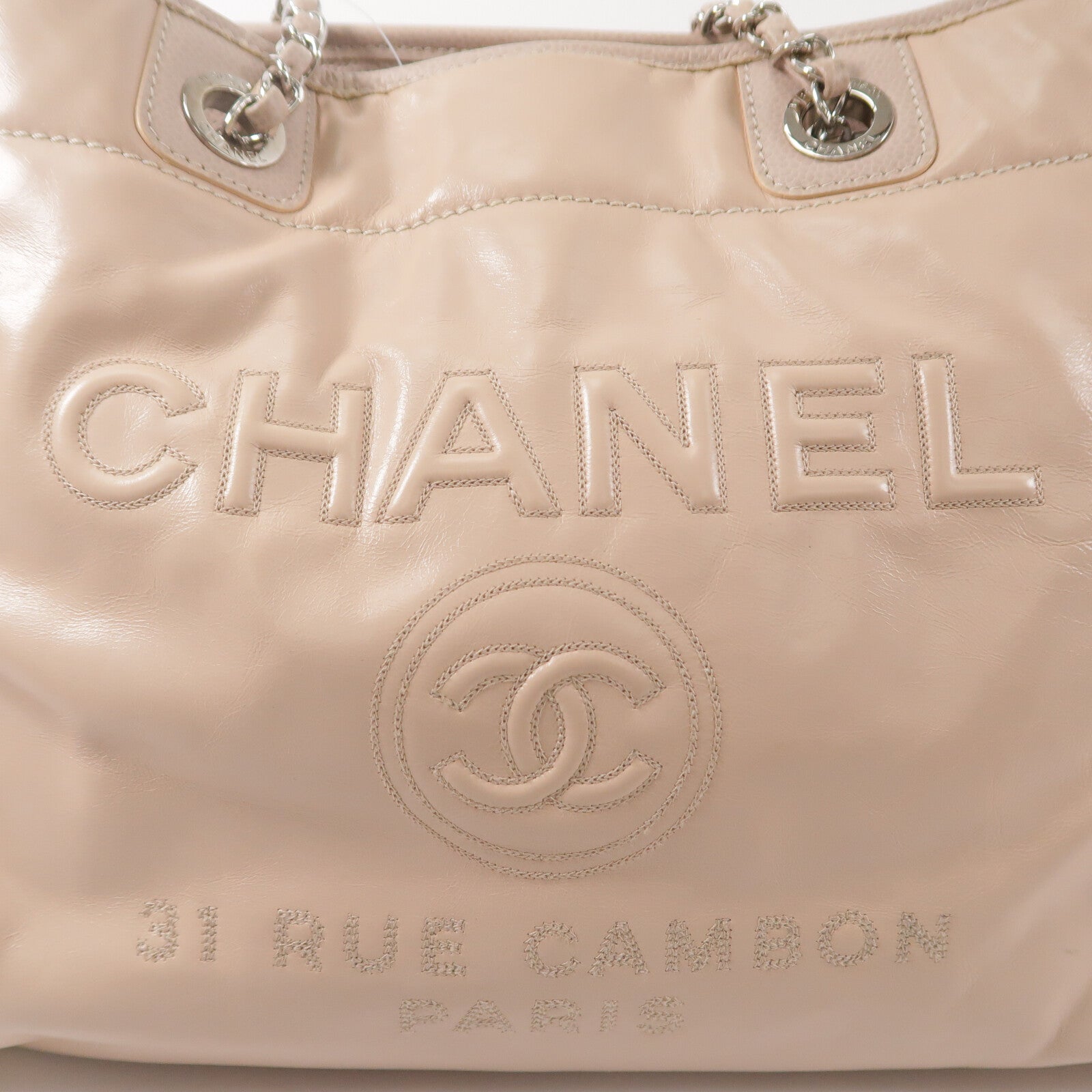 CHANEL 牛皮皮革Deauville Tote Medium鏈帶手挽袋