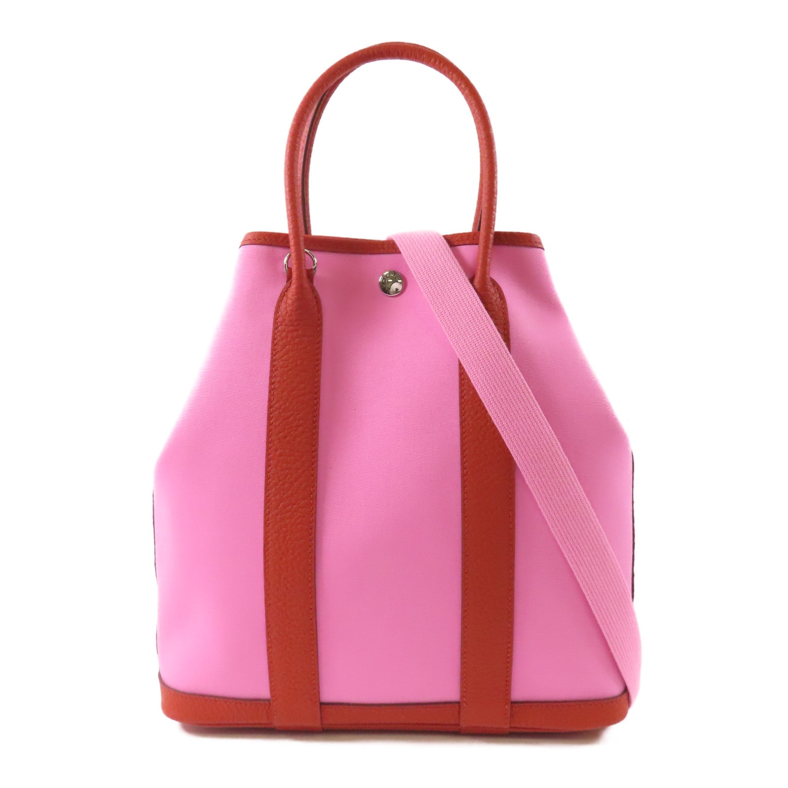 HERMES 【激減優惠】帆布Garden File PM銀扣手挽肩背兩用袋Rouge Duchesse