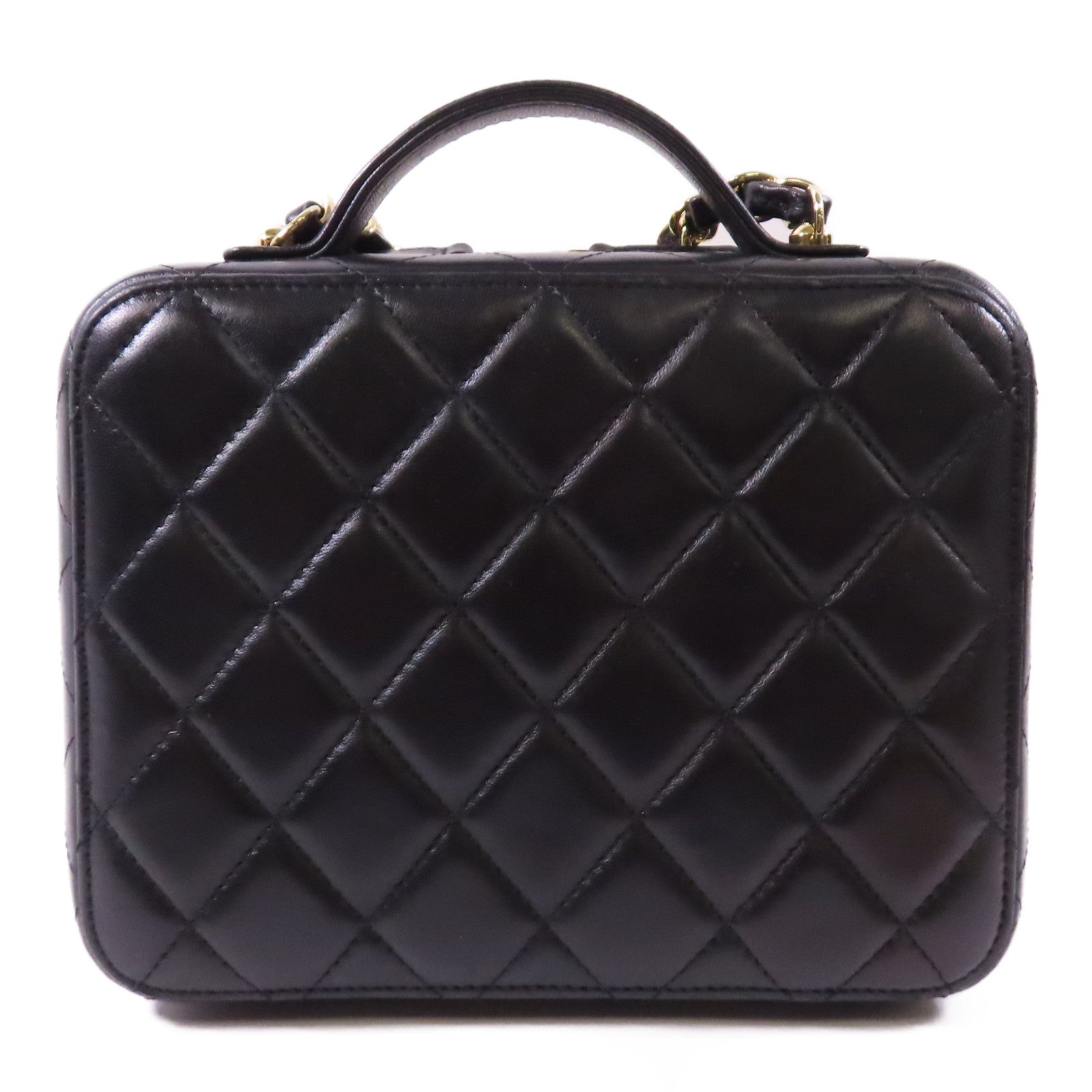 CHANEL 【激減優惠】羊皮皮革Vanity Case金扣鏈帶手挽肩背兩用袋