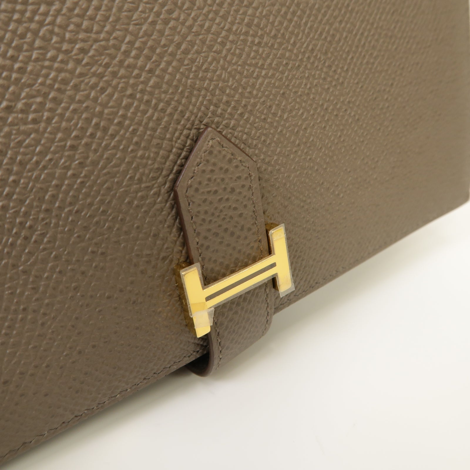 HERMES Epsom皮革Bearn Wallet金扣長錢包灰色