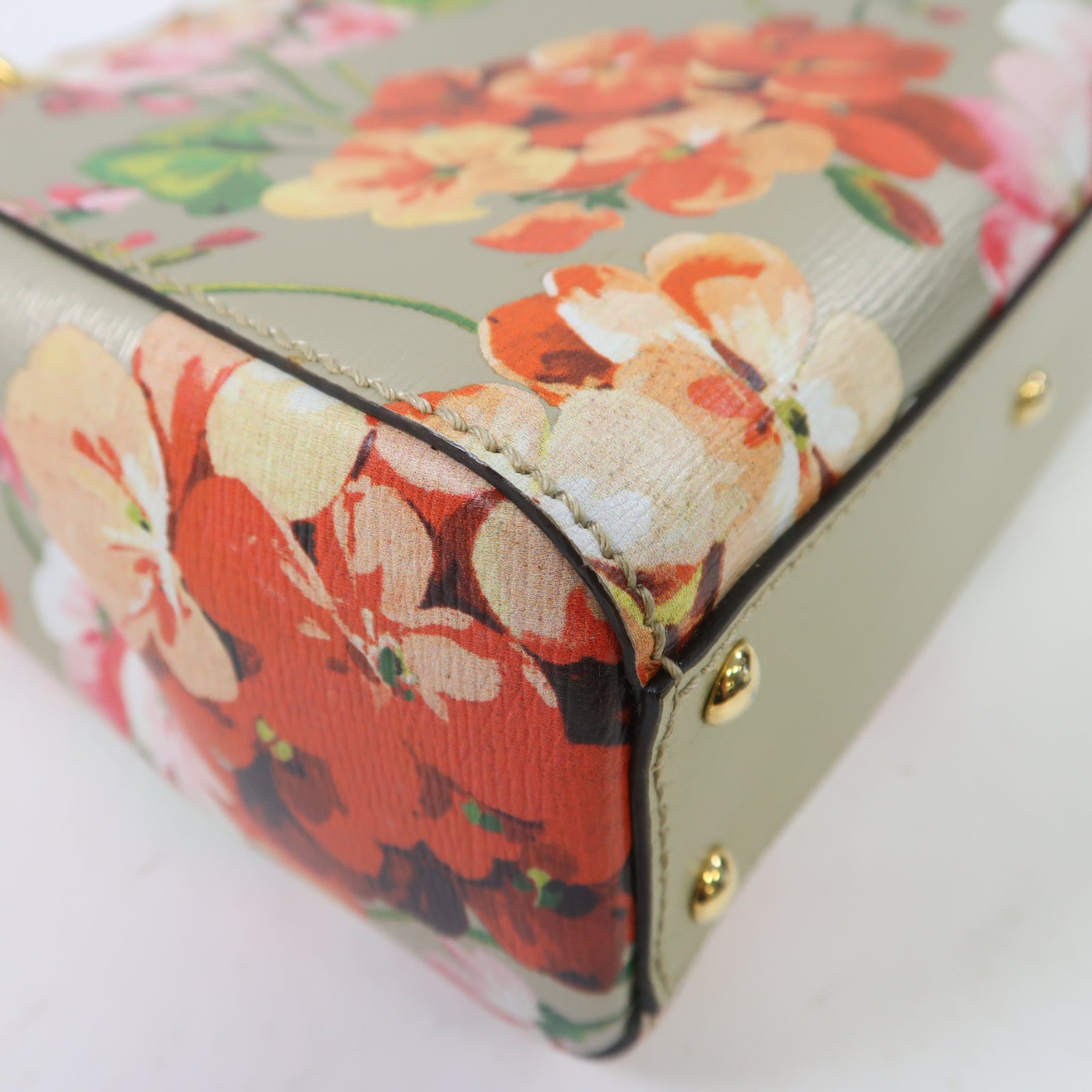 GUCCI 牛皮皮革Mini Bamboo Shopper金扣手挽肩背兩用袋金色