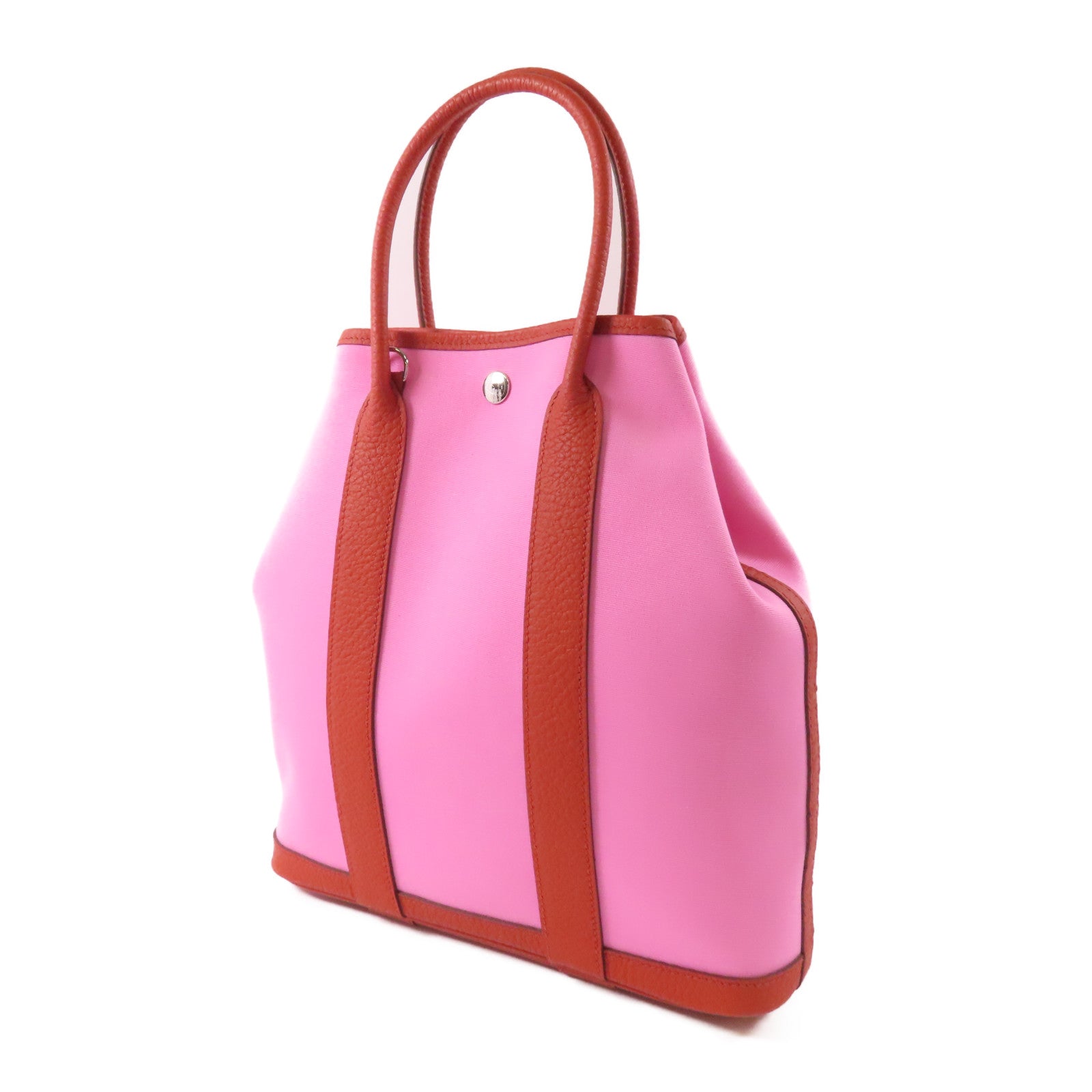 HERMES 【激減優惠】帆布Garden File PM銀扣手挽肩背兩用袋Rouge Duchesse