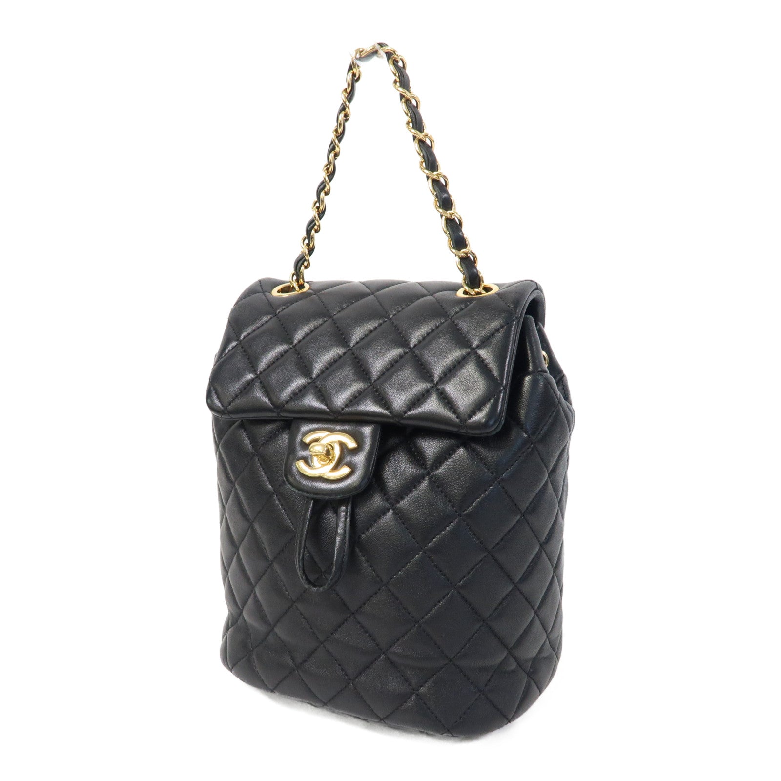 CHANEL 菱格羊皮皮革Backpack金扣背包黑色