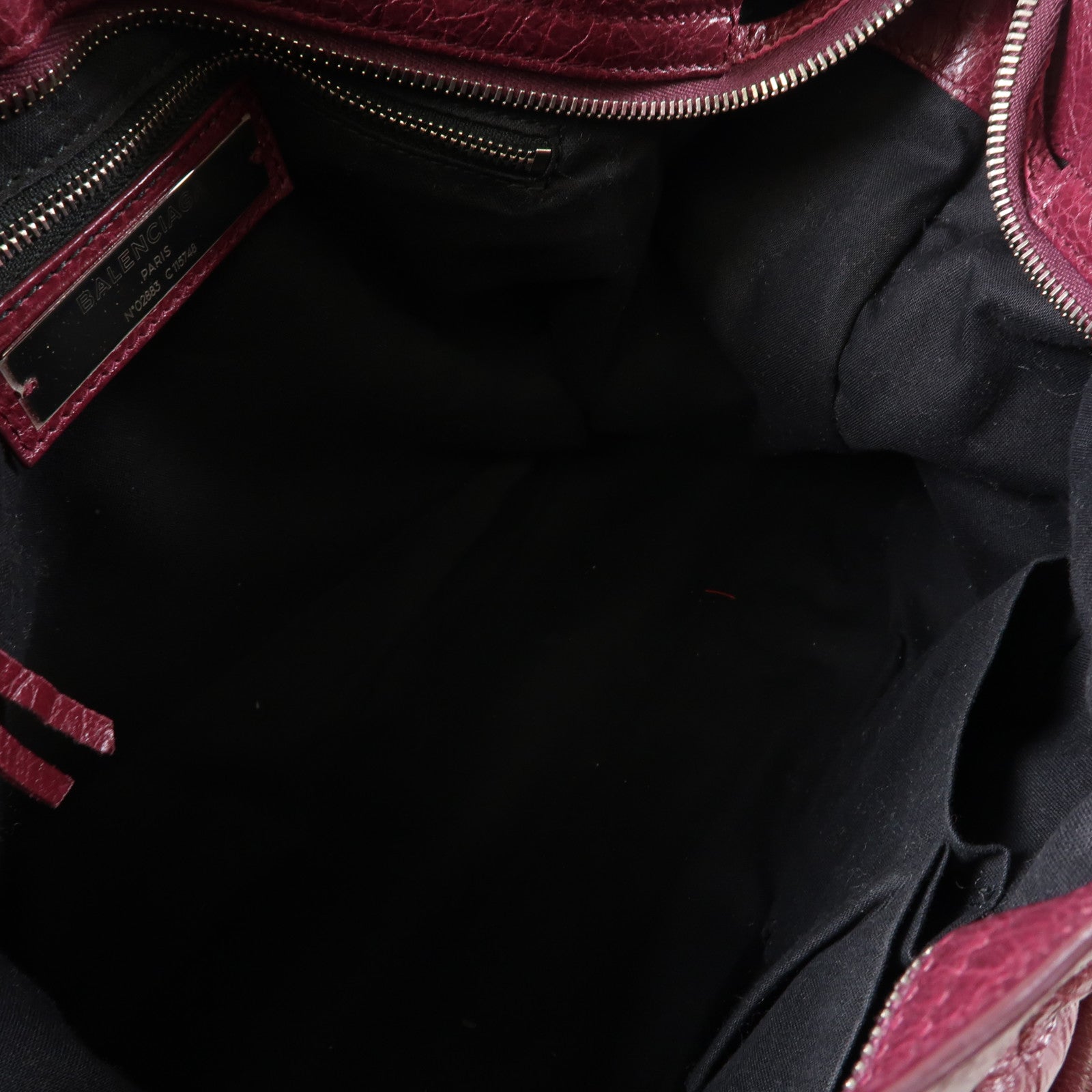 BALENCIAGA 皮革City銀扣手挽肩背兩用袋酒紅色