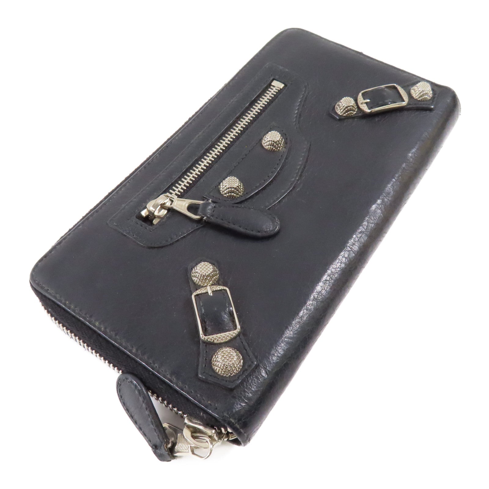 BALENCIAGA 牛皮皮革Long Wallet銀扣長錢包黑色