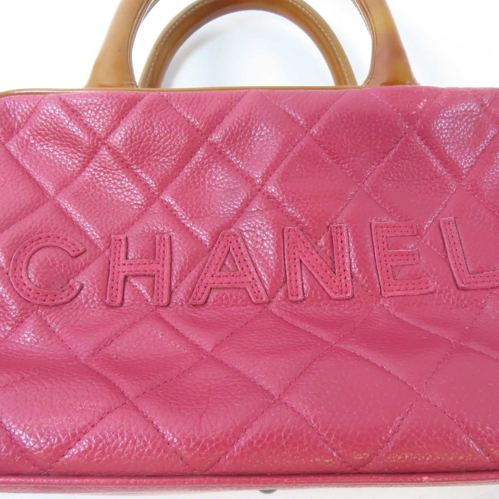 CHANEL 【激減優惠】菱格Caviar皮革Mini Boston黑扣手挽袋紅色