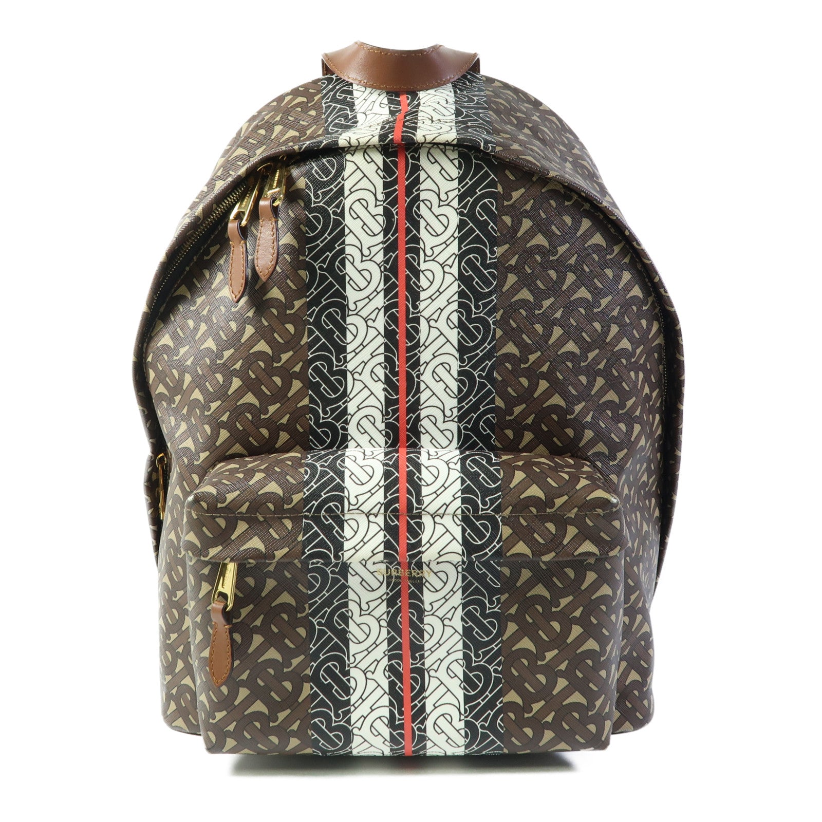 BURBERRY 塗層帆布TB Monogarm Stripe Backpack金扣背包