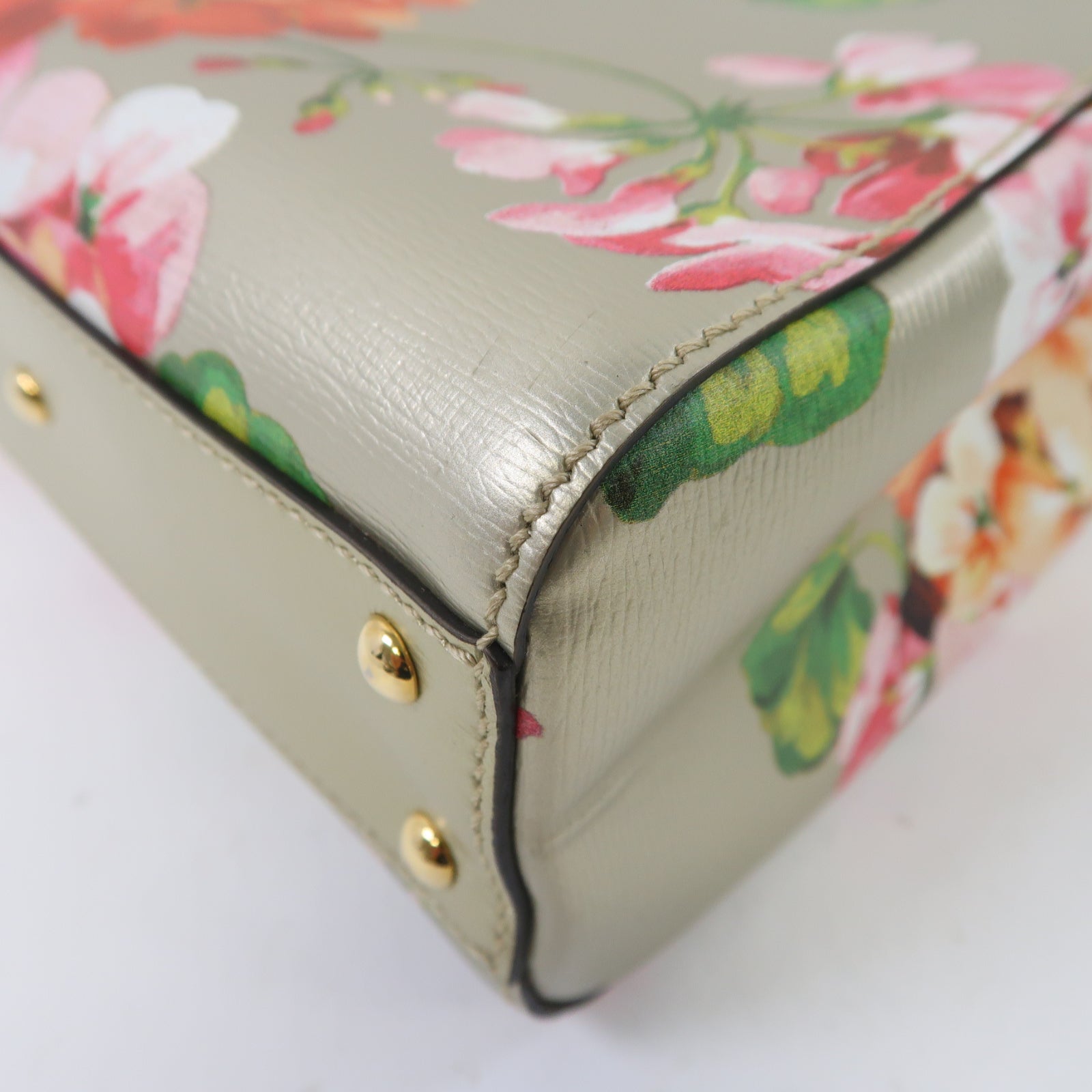 GUCCI 牛皮皮革Mini Bamboo Shopper金扣手挽肩背兩用袋金色