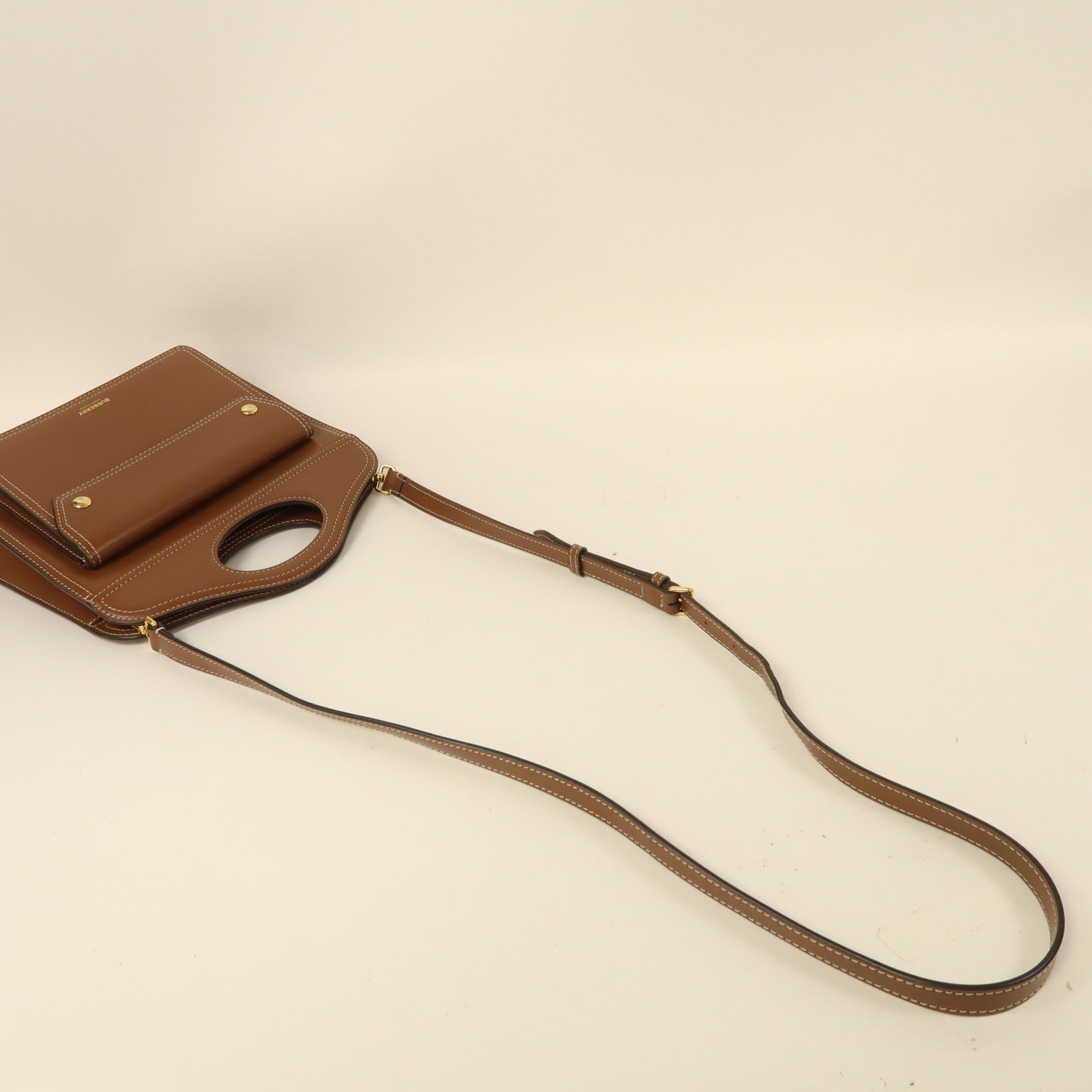BURBERRY 小牛皮皮革Pocket Bag金扣手挽肩背兩用袋啡色