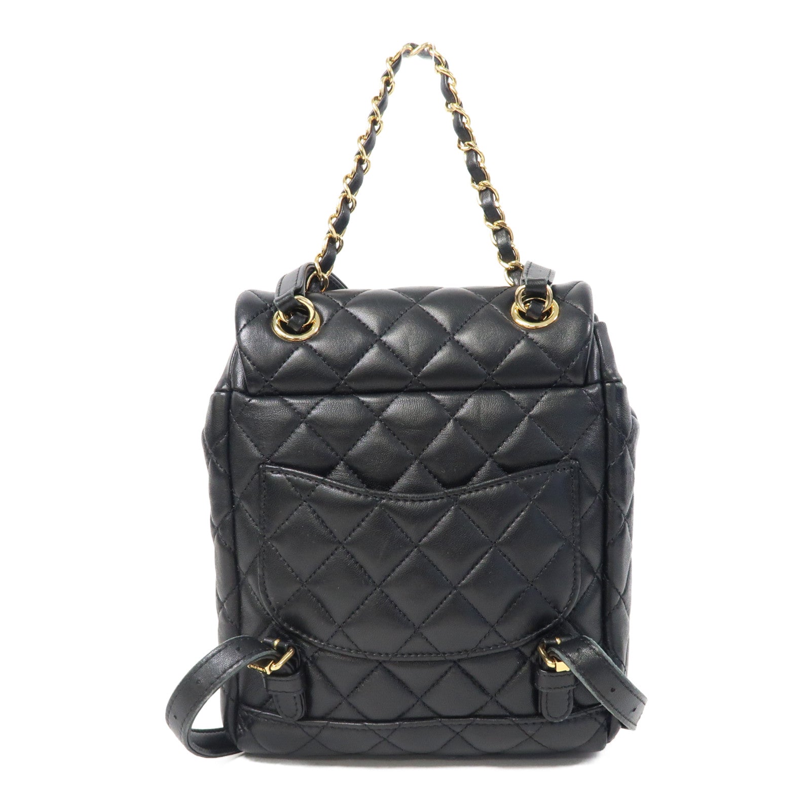 CHANEL 菱格羊皮皮革Backpack金扣背包黑色