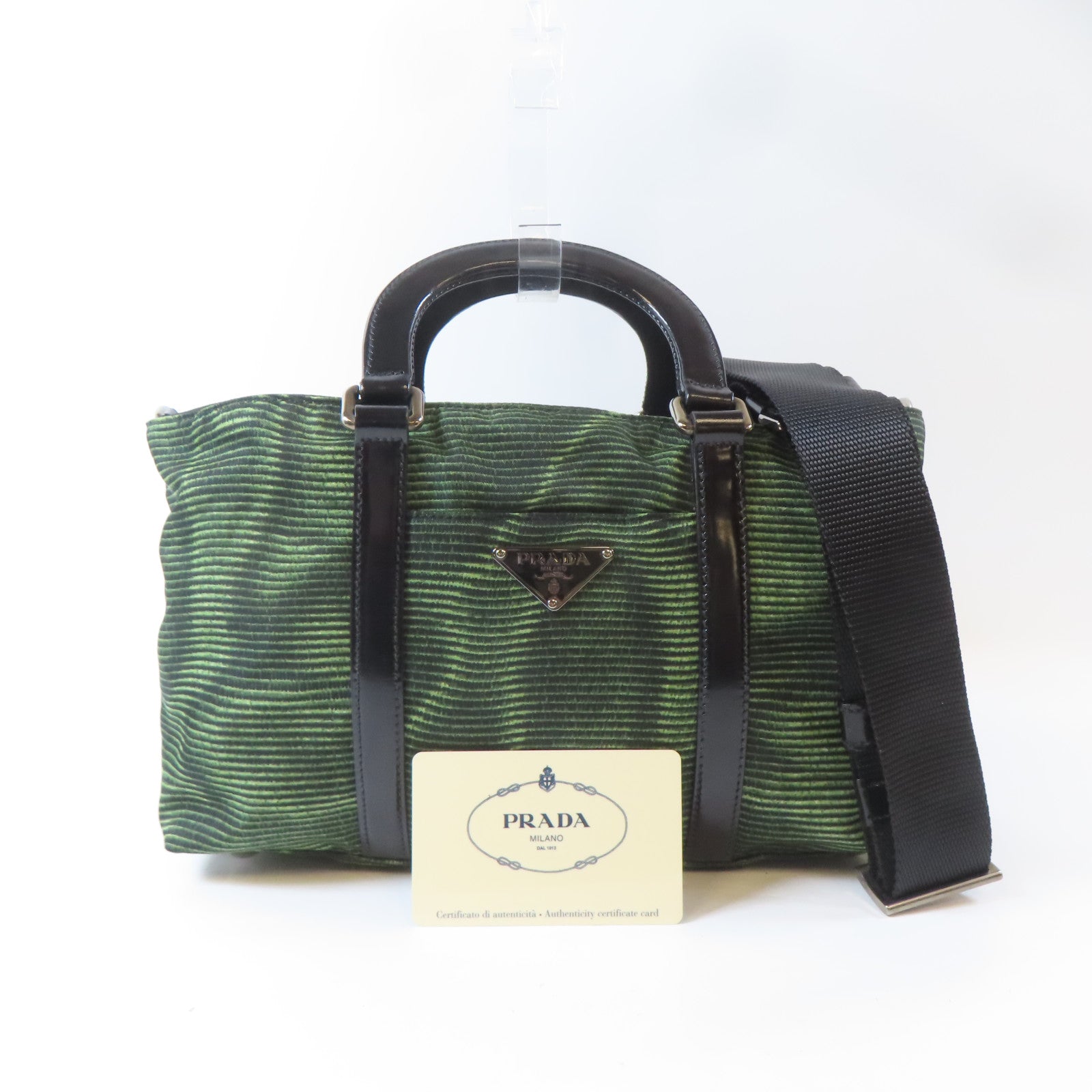 PRADA 尼龍2 Way Shoulder Bag銀扣手挽肩背兩用袋綠色