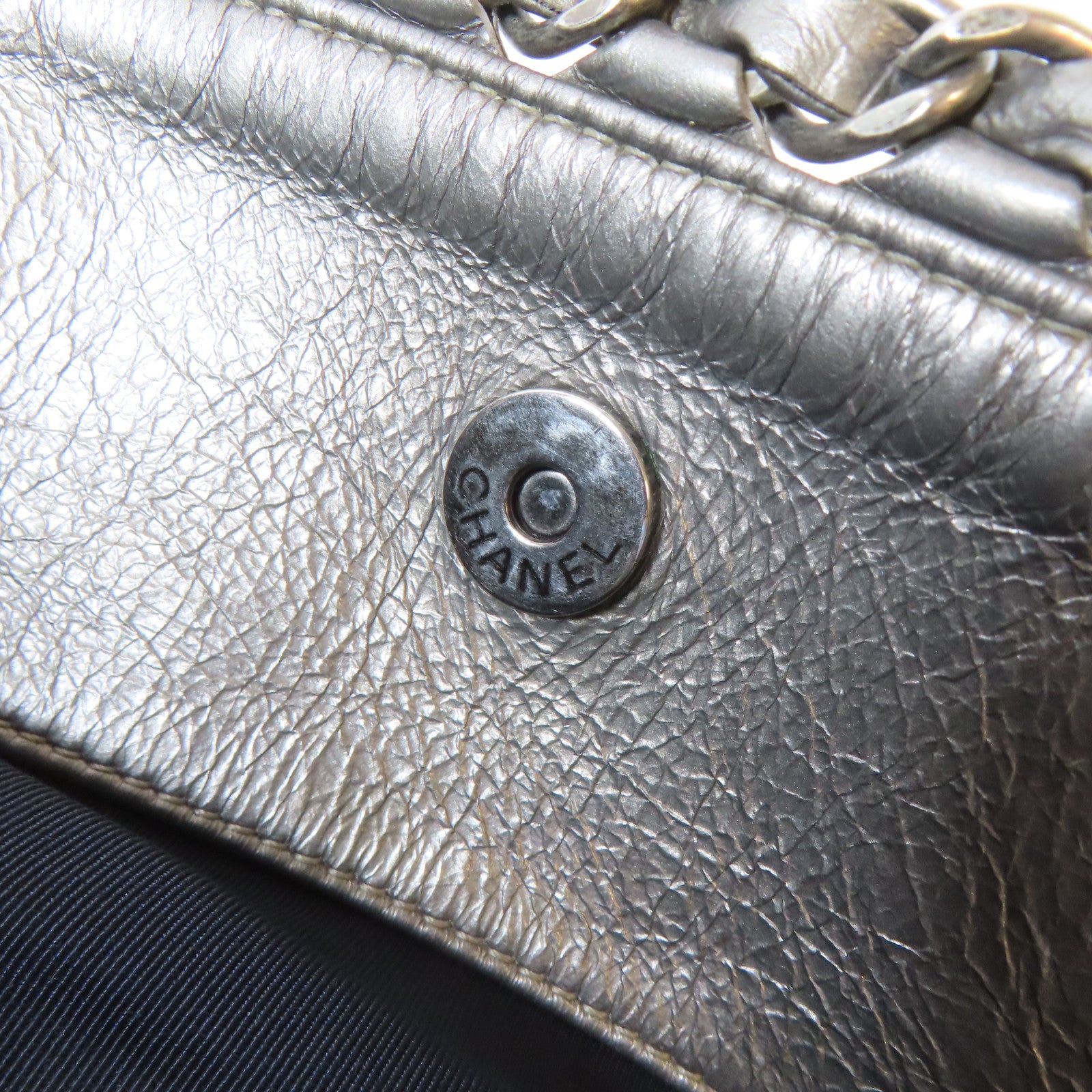 CHANEL 菱格牛皮皮革Tote Bag銀扣手挽袋銀色