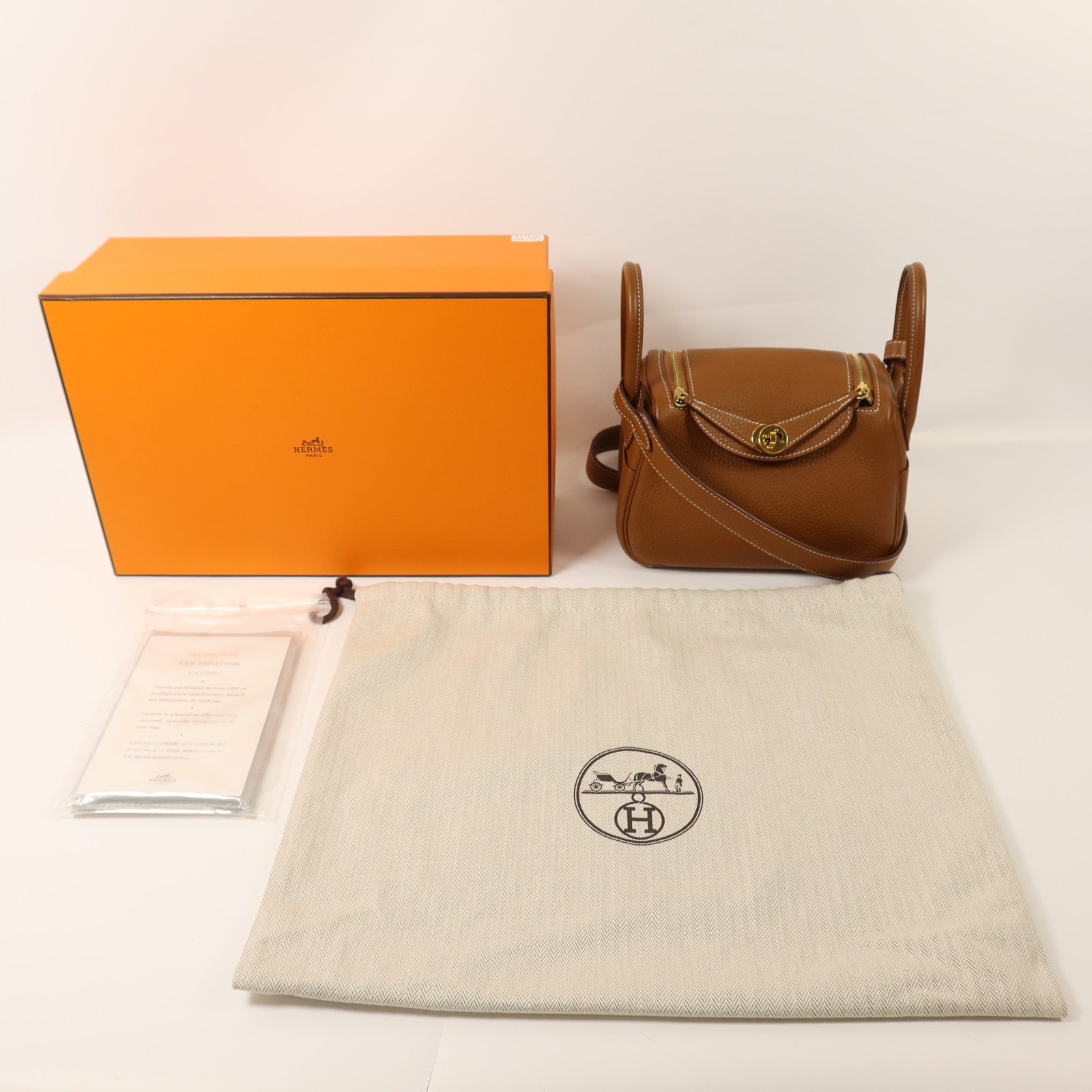 HERMES Clemence皮革Mini Lindy金扣手挽肩背兩用袋Gold