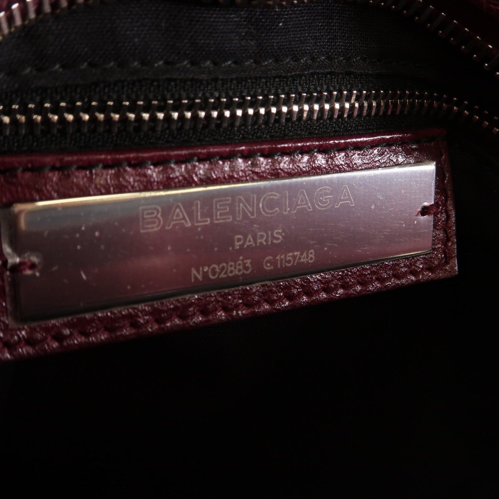 BALENCIAGA 皮革City銀扣手挽肩背兩用袋酒紅色