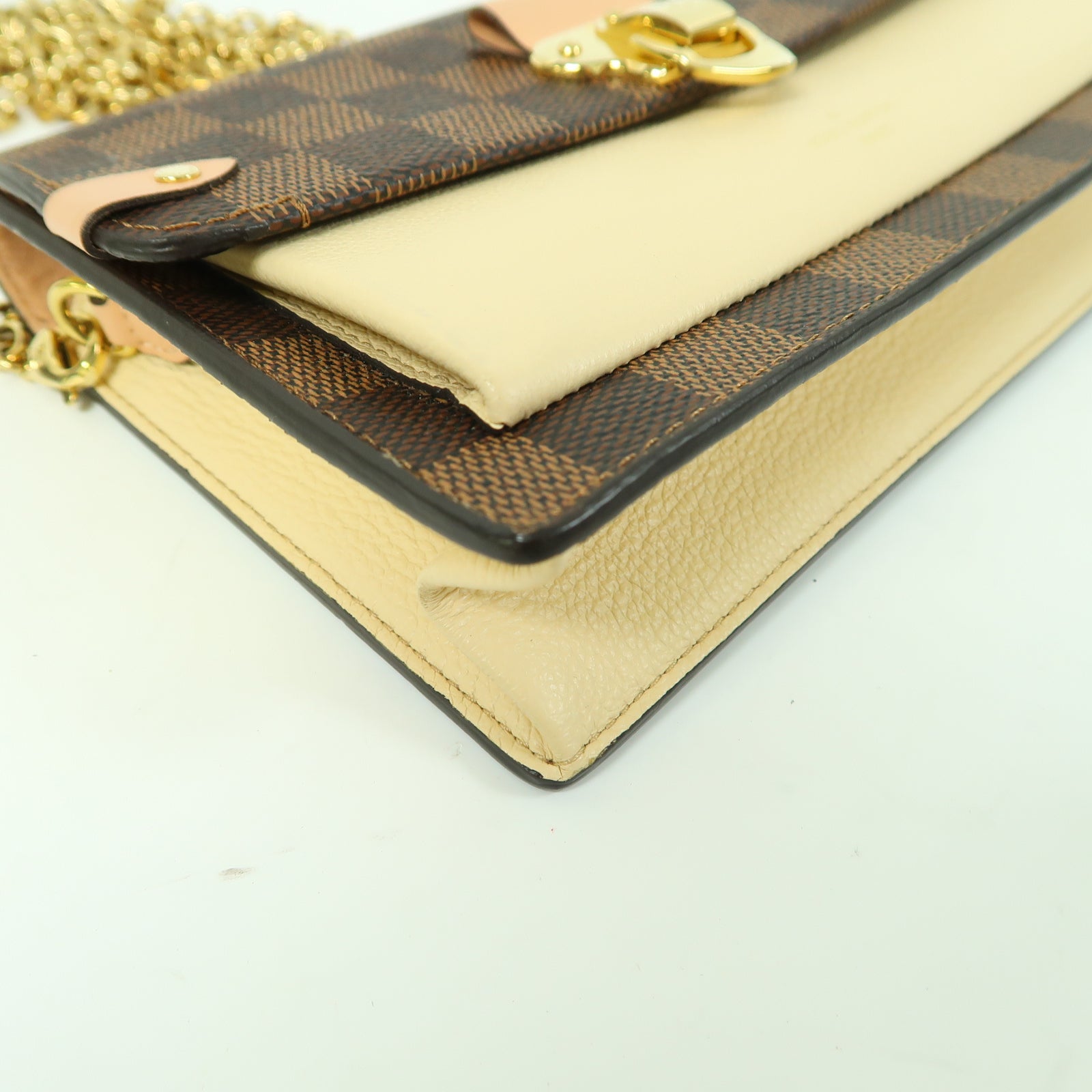 LOUIS VUITTON Damier Vavin Chain Wallet金扣鏈帶肩背袋啡色/米色