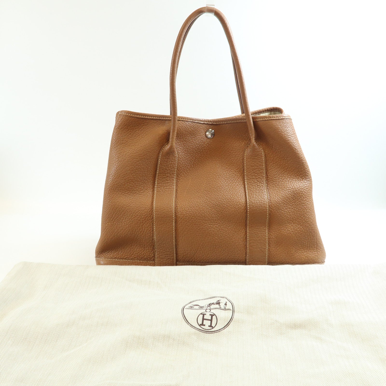 HERMES GHW Garden Party GM Handbag Negonda Leather Brown