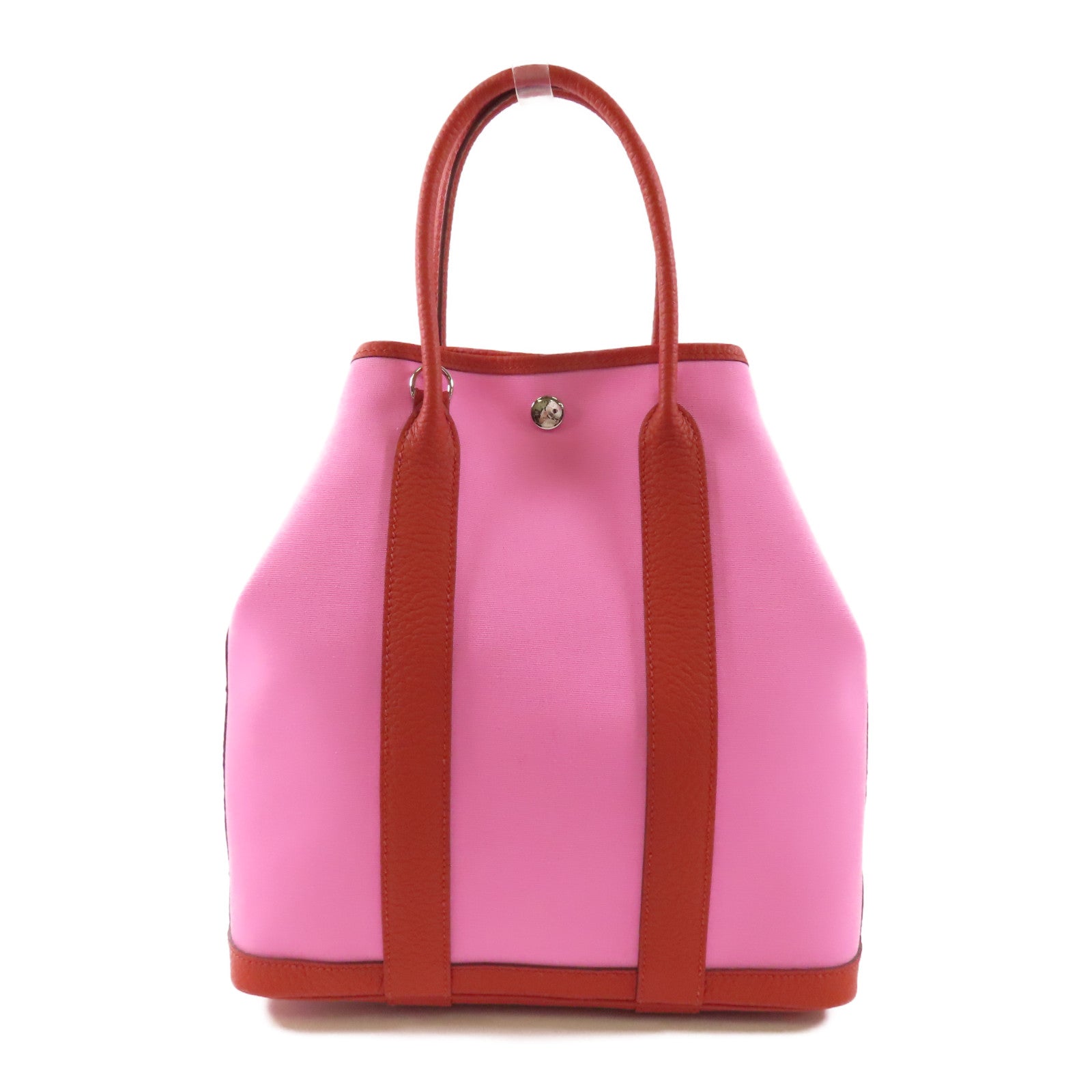 HERMES 帆布Garden File PM銀扣手挽肩背兩用袋Rouge Duchesse