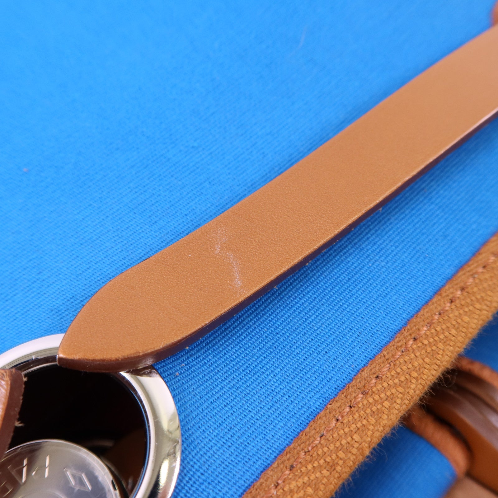 HERMES 帆布Herbag PM銀扣手挽肩背兩用袋Bleu Izmir/Ruby