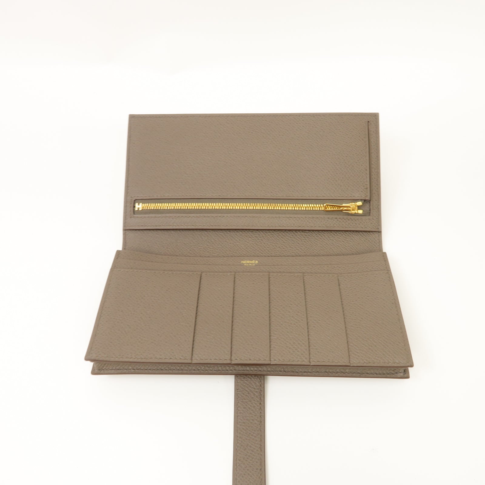HERMES Epsom皮革Bearn Wallet金扣長錢包灰色