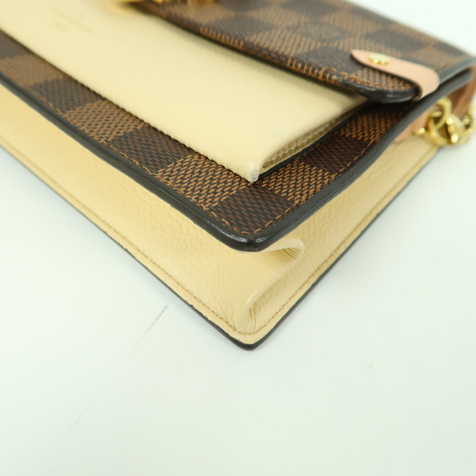 LOUIS VUITTON Damier Vavin Chain Wallet金扣鏈帶肩背袋啡色/米色