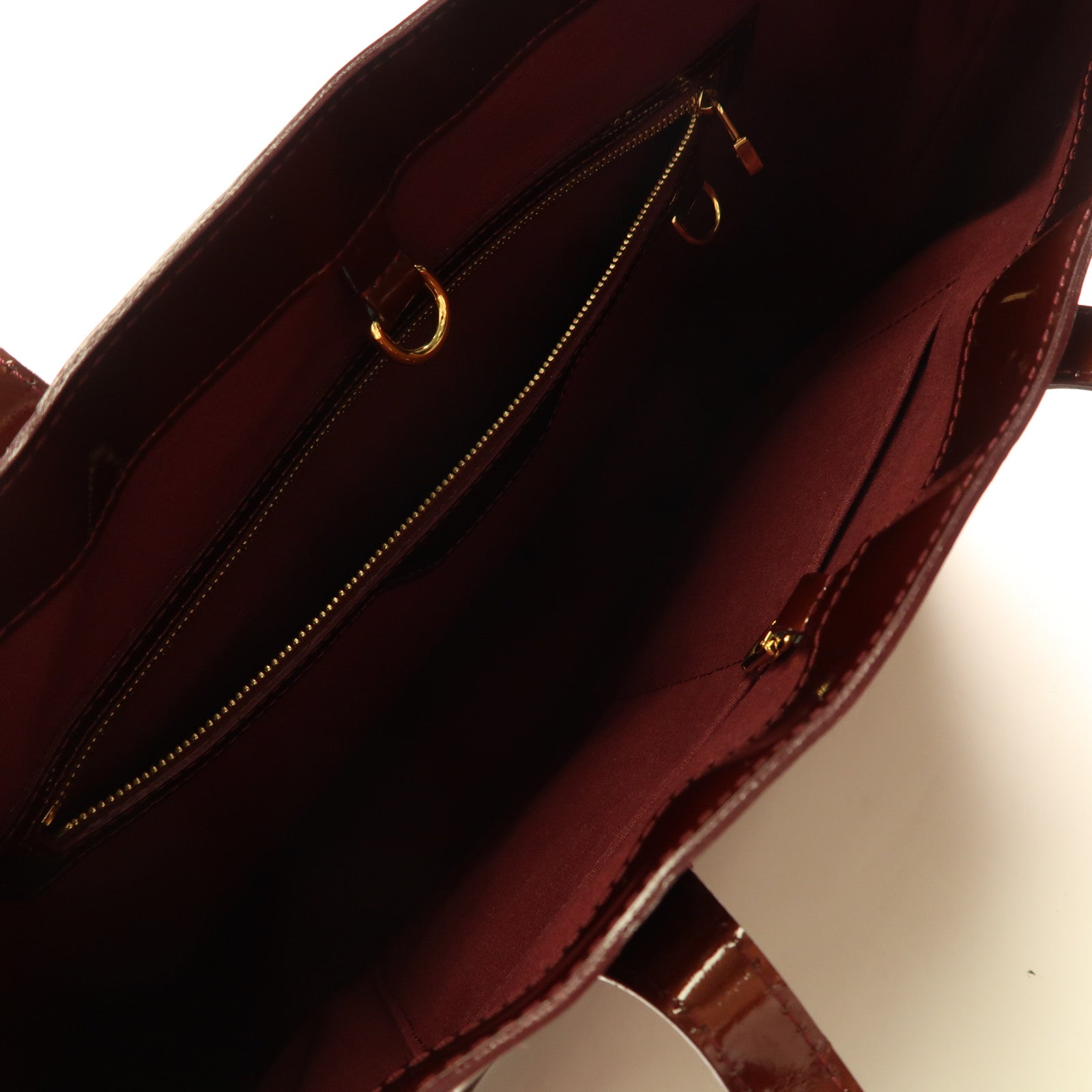 LOUIS VUITTON Monogram Vernis Wilshire GM金扣手挽袋酒紅色