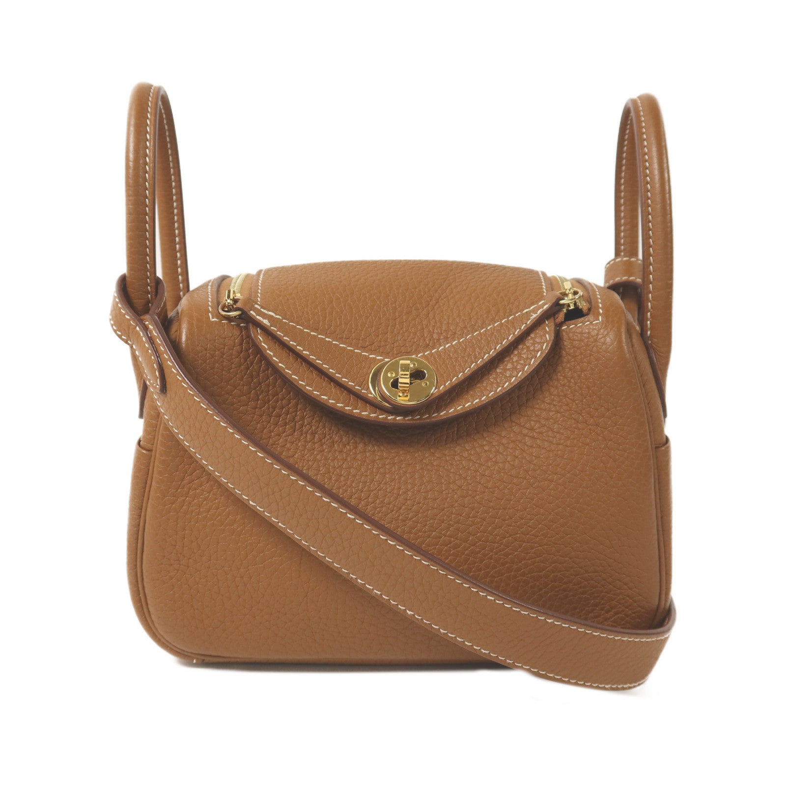 HERMES Clemence皮革Mini Lindy金扣手挽肩背兩用袋Gold