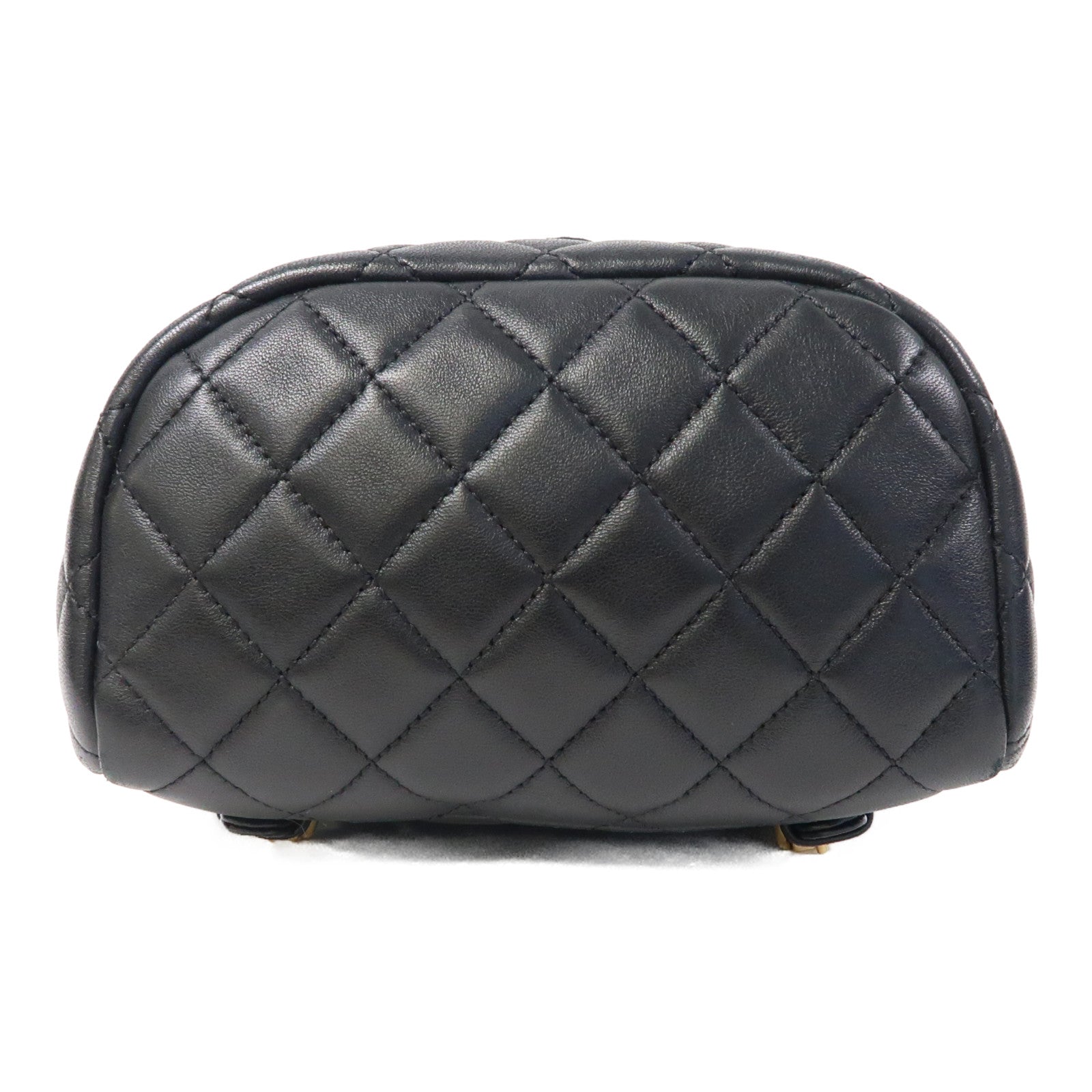 CHANEL 菱格羊皮皮革Backpack金扣背包黑色