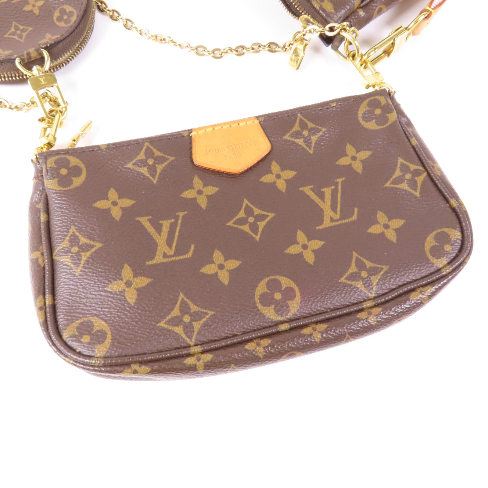 LOUIS VUITTON Monogram Multi Pochette Accessoires金扣手挽肩背兩用袋棕色