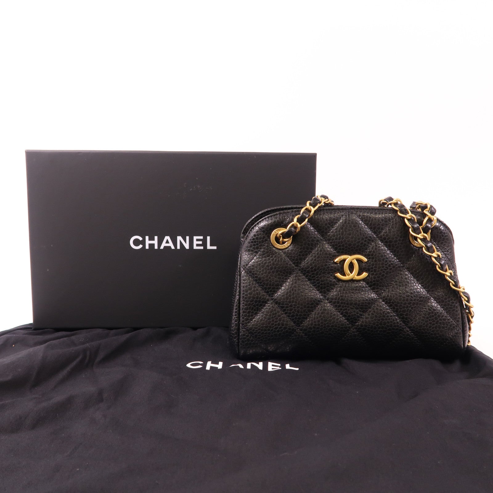 CHANEL 牛皮皮革Bowling Bag金扣鏈帶肩背袋