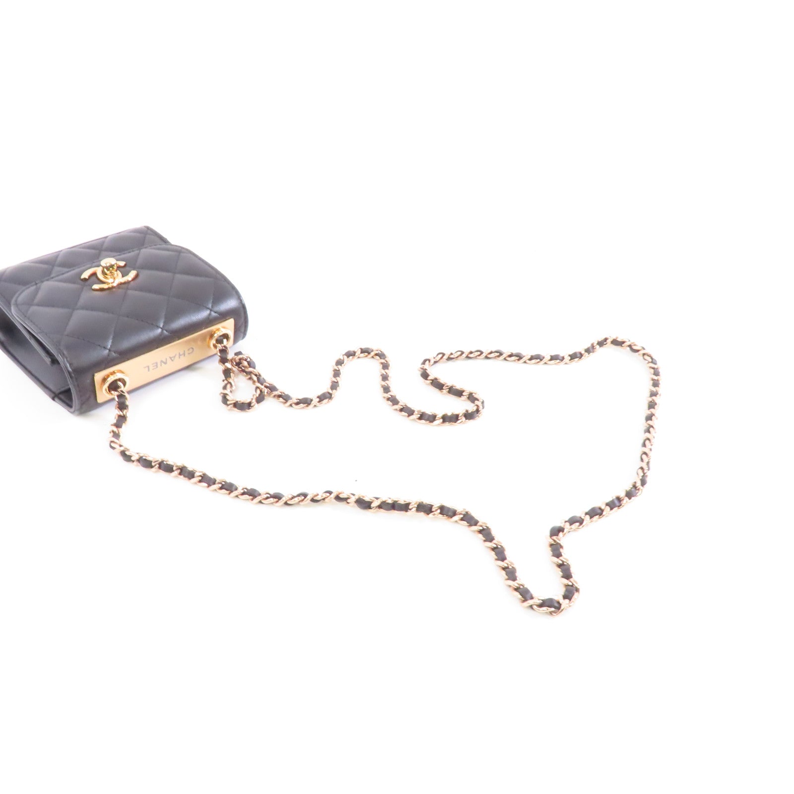 CHANEL 菱格羊皮皮革Trendy CC Mini Bag金扣鏈帶肩背袋黑色