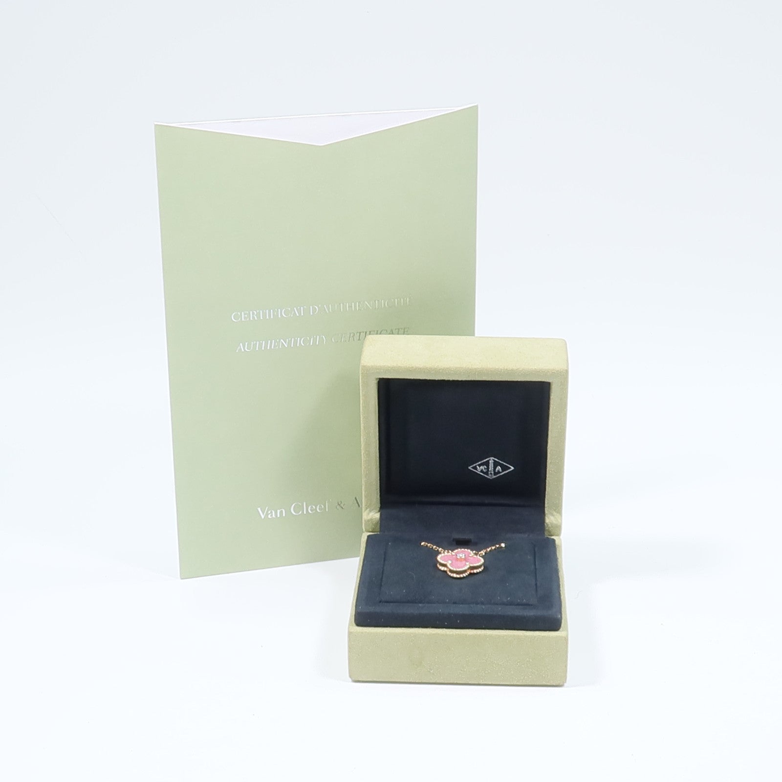 Van Cleef & Arpels 18K玫瑰金Vintage Alhambra pendant玫瑰石/鑽石項鍊
