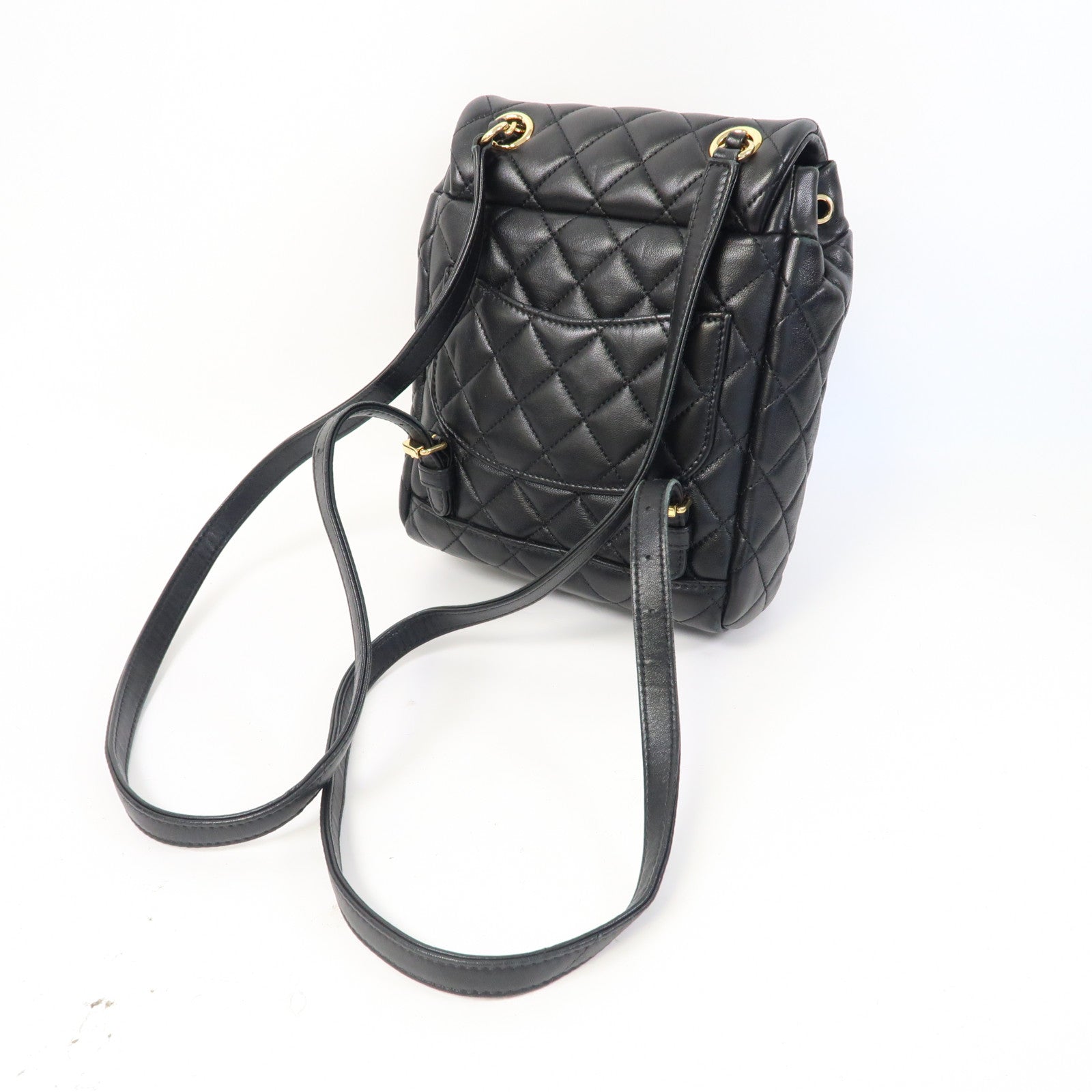 CHANEL 菱格羊皮皮革Backpack金扣背包黑色