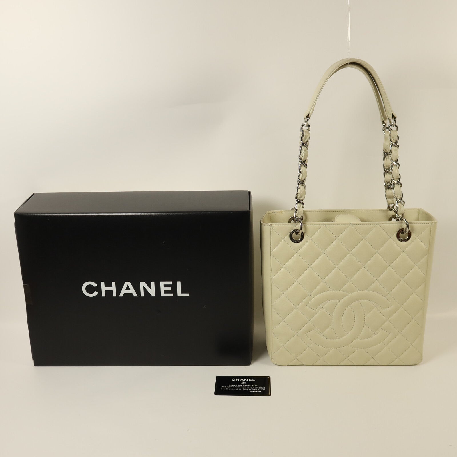 CHANEL 牛皮皮革PST Petite Shopping Tote Bag銀扣鏈帶手挽袋