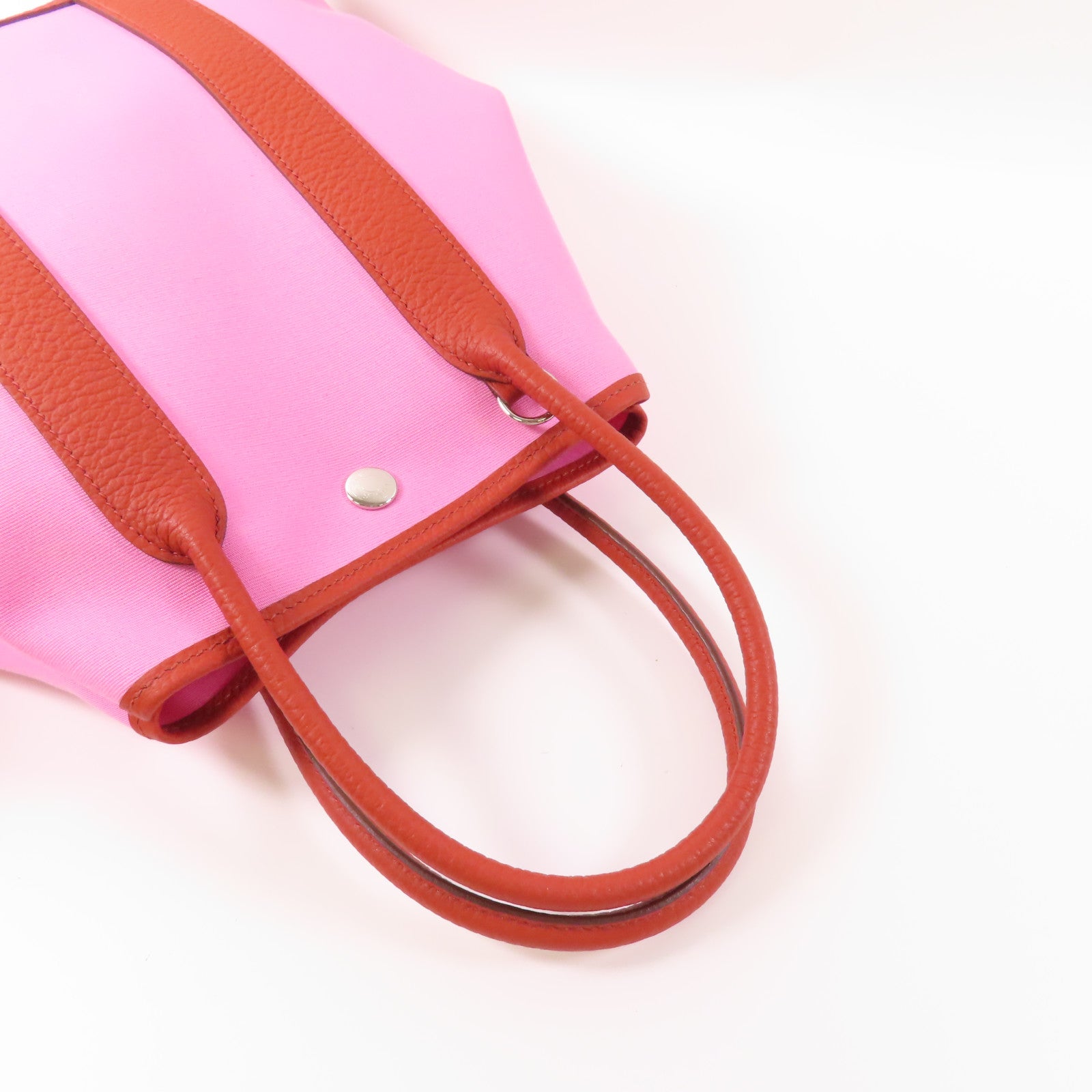 HERMES 帆布Garden File PM銀扣手挽肩背兩用袋Rouge Duchesse