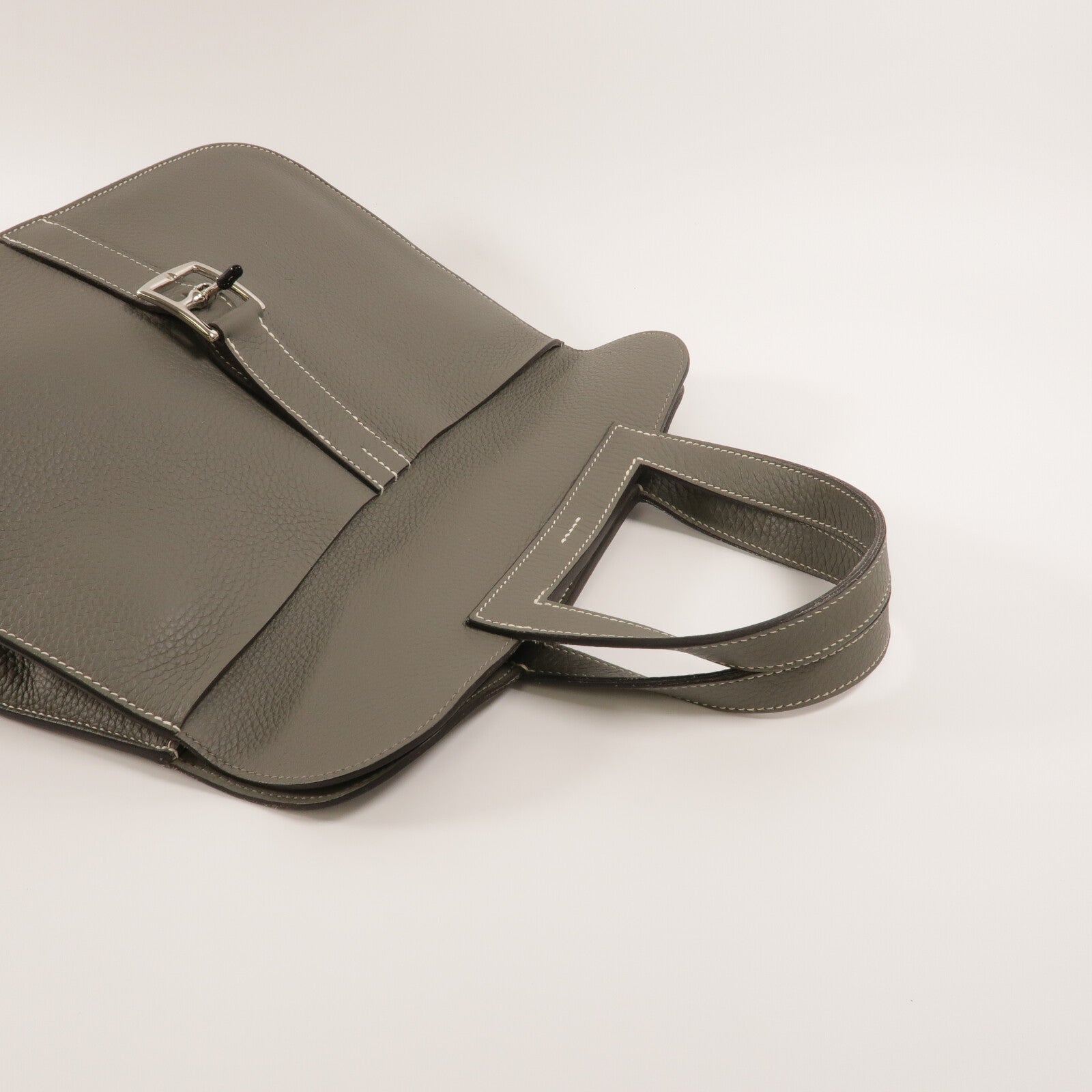 HERMES Clemence皮革Halzan 31手挽肩背兩用袋Gris Meyer