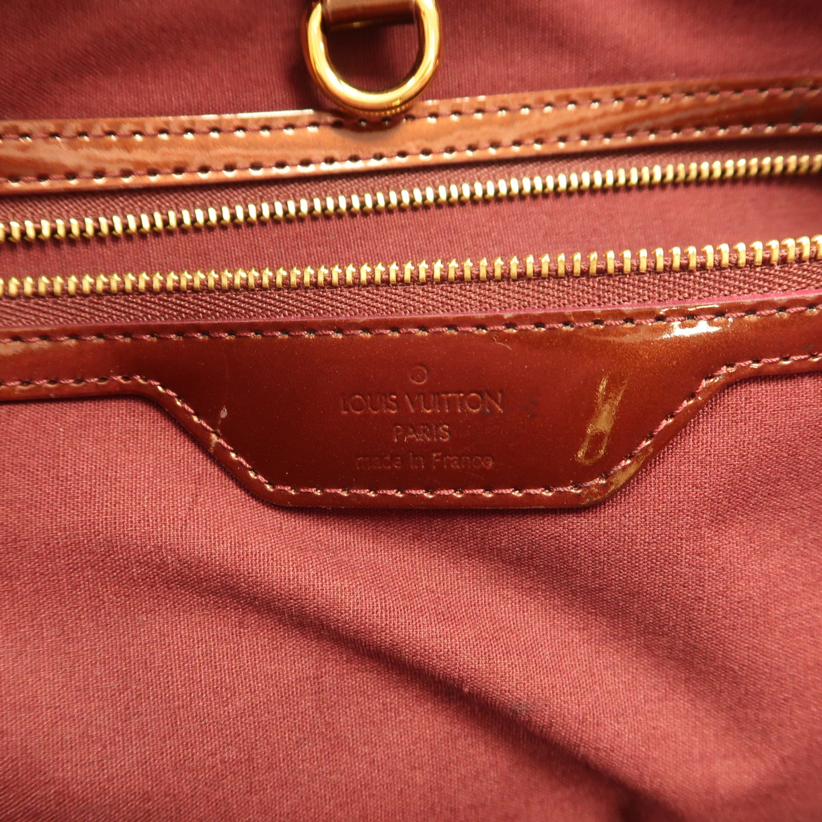 LOUIS VUITTON Monogram Vernis Wilshire GM金扣手挽袋酒紅色
