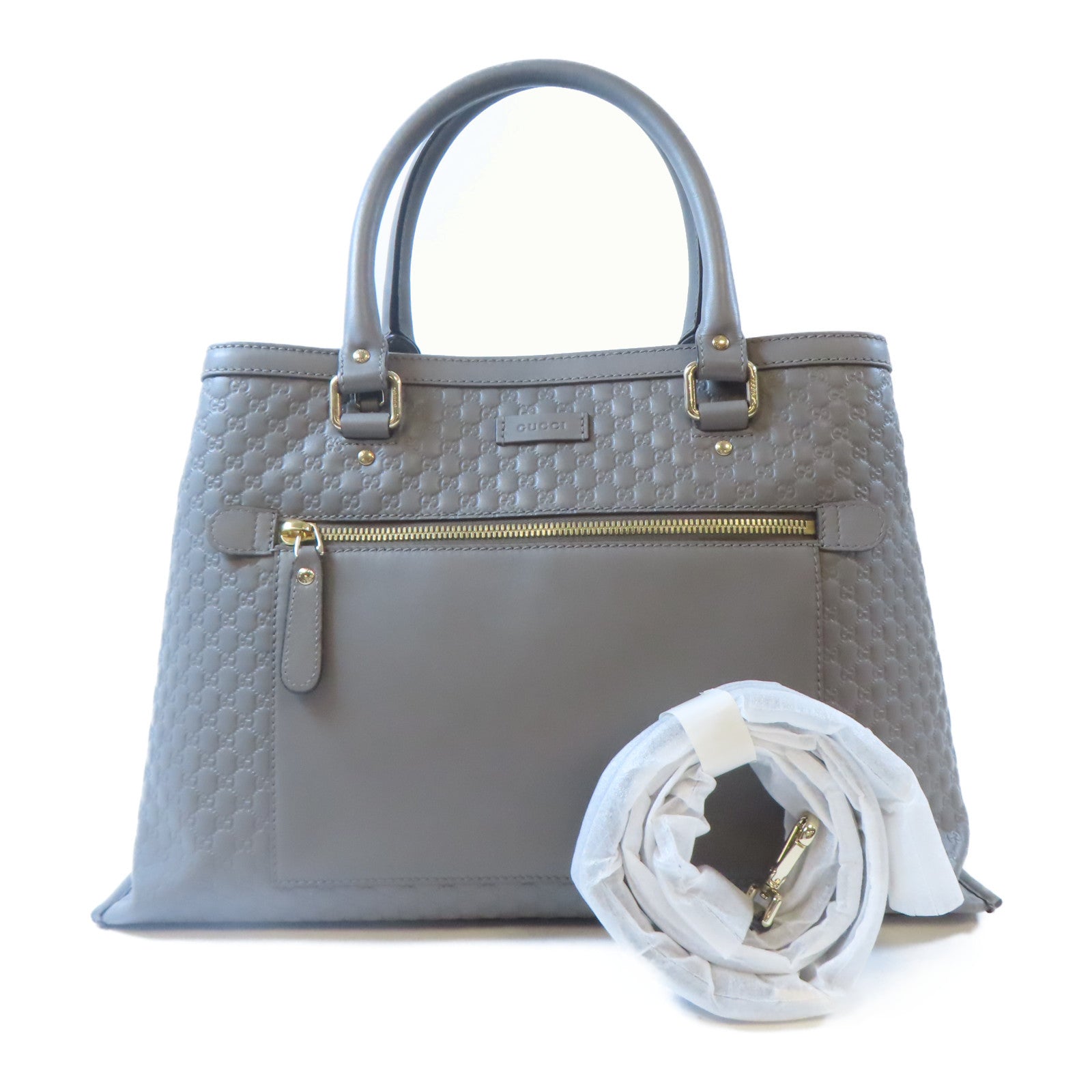 GUCCI 牛皮皮革Guccissima金扣手挽肩背兩用袋灰色