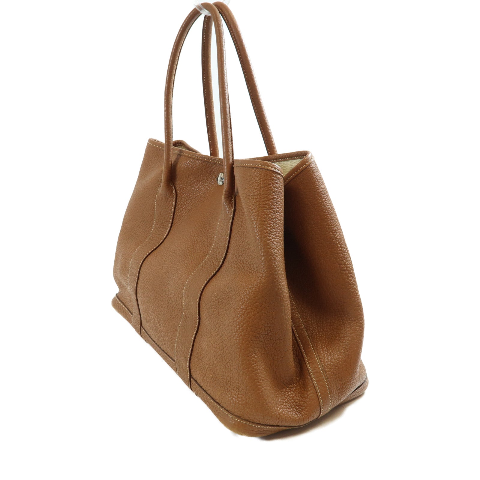 HERMES GHW Garden Party GM Handbag Negonda Leather Brown