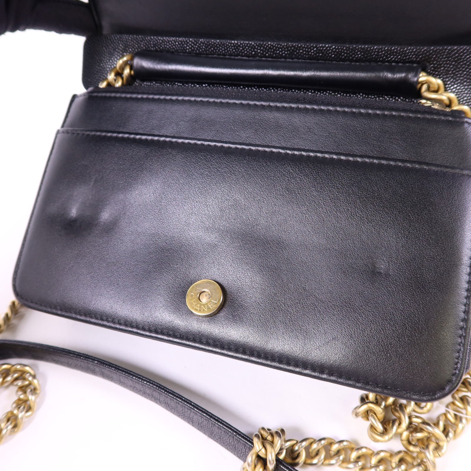 CHANEL 牛皮皮革Boy WOC Wallet On Chain金扣鏈帶肩背袋